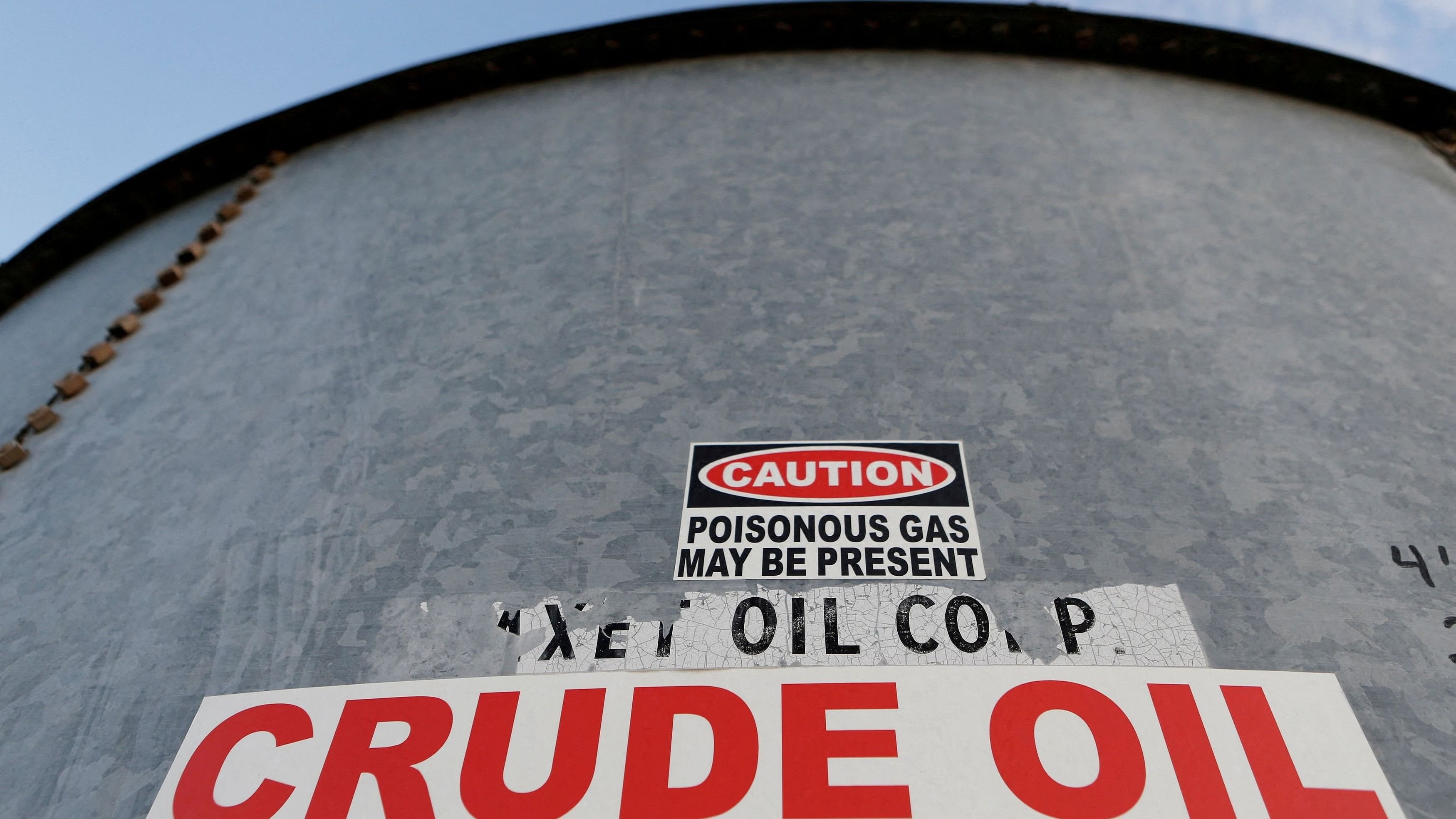 <div class="paragraphs"><p>A sticker reads crude oil on the side of a storage tank in the Permian Basin in Mentone, Loving County, Texas, US.</p></div>