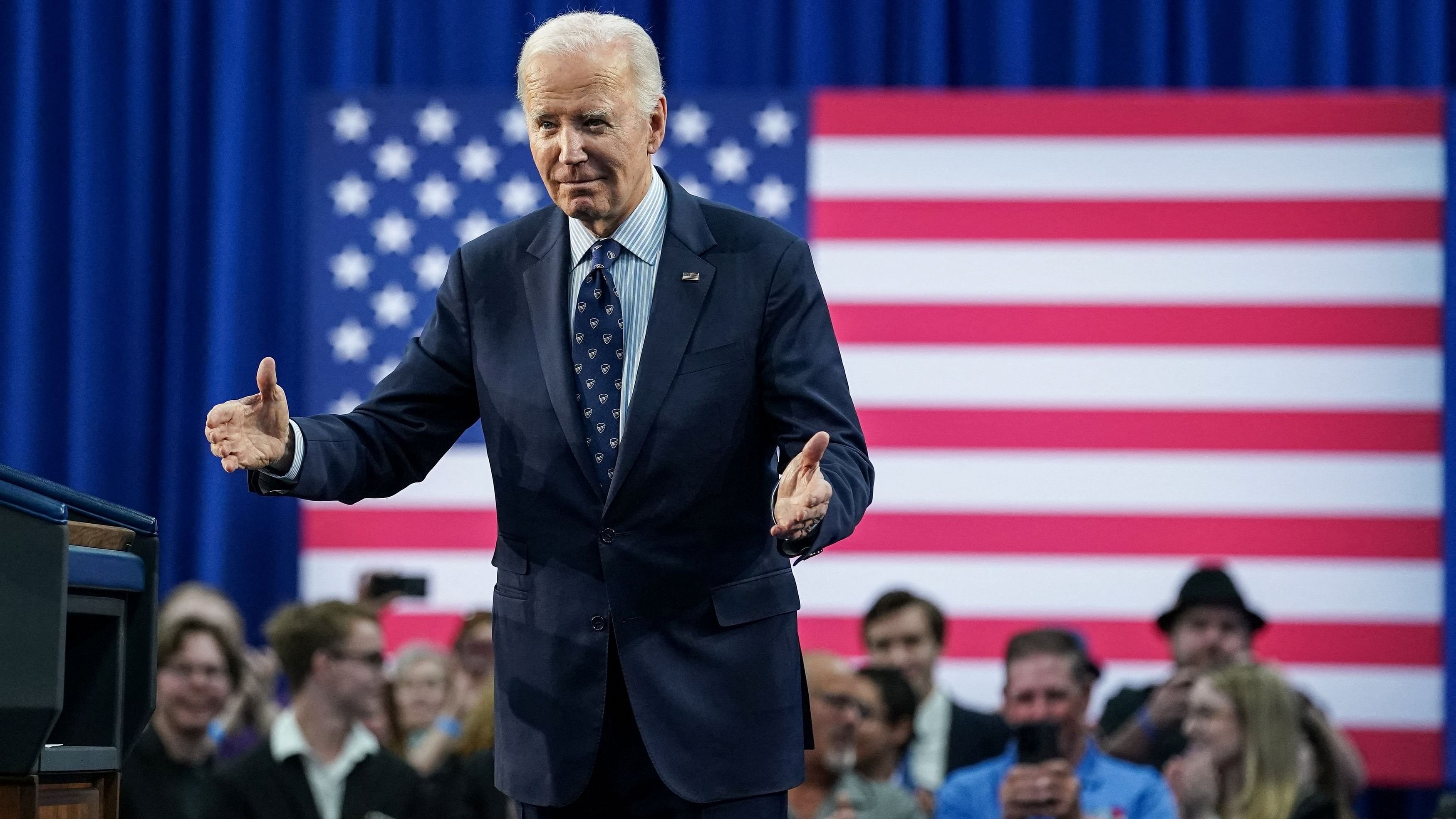 <div class="paragraphs"><p>US President Joe Biden gestures after giving remarks, on the day he&nbsp;announced a new plan for federal student loan relief&nbsp;during a visit to&nbsp;Madison Area Technical College Truax Campus, in Madison, Wisconsin</p></div>