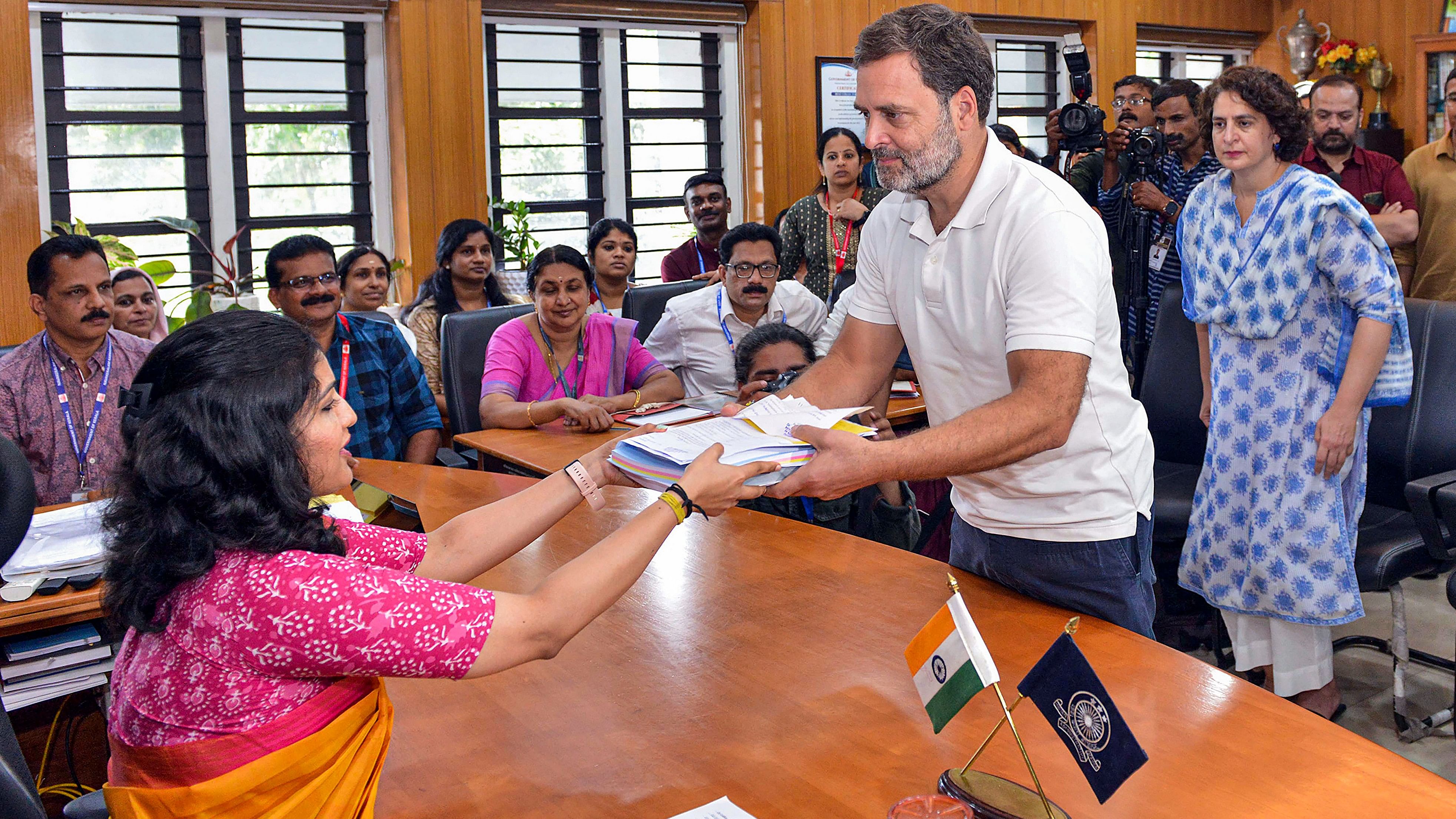 <div class="paragraphs"><p>Congress candidate Rahul Gandhi files his nomination papers for the upcoming Lok Sabha elections, in Wayanad district, on Wednesday.</p></div>