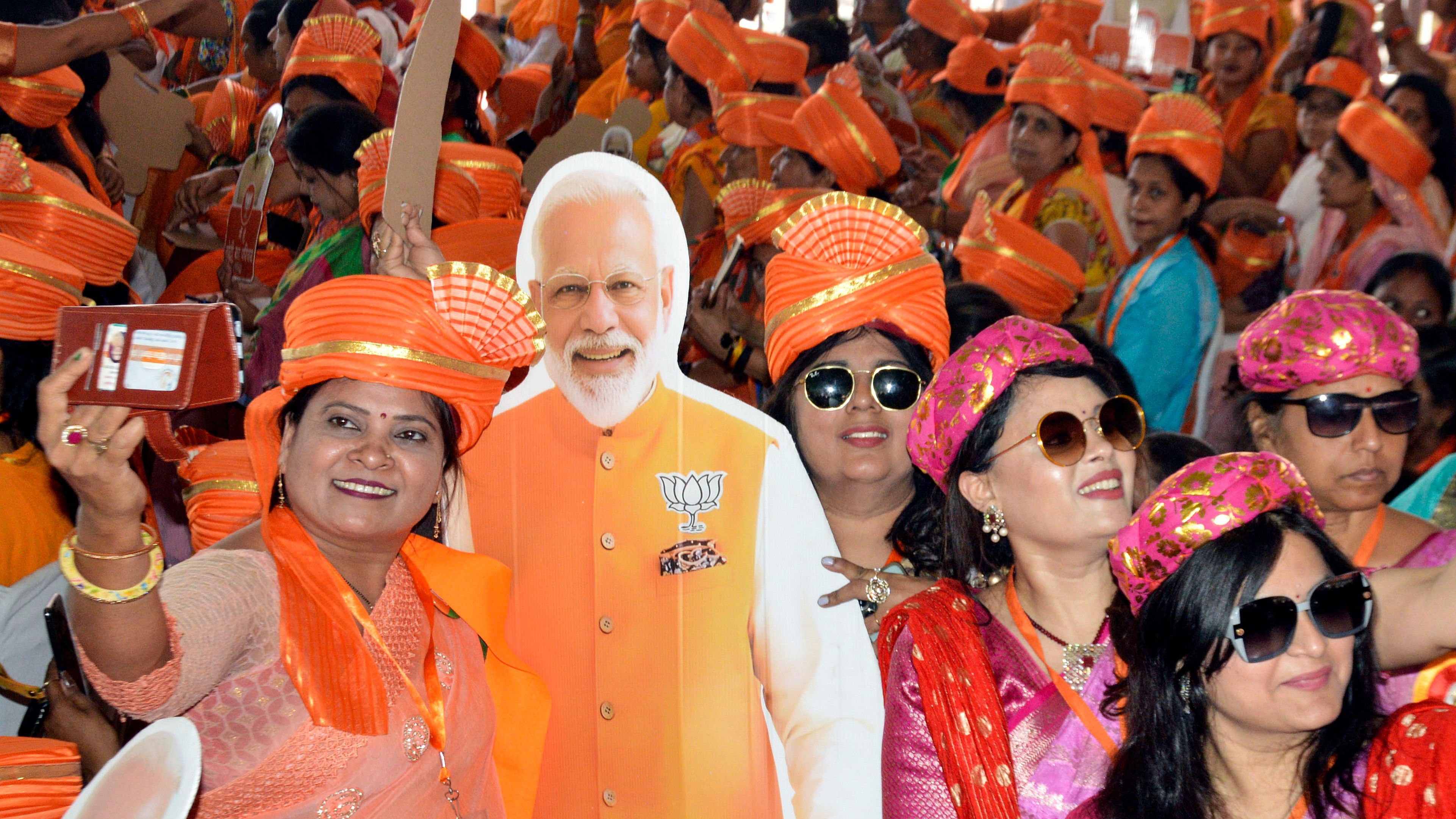 <div class="paragraphs"><p>BJP supporters during Prime Minister Narendra Modi's public meeting for Lok Sabha elections, in Agra, on Thursday.</p></div>