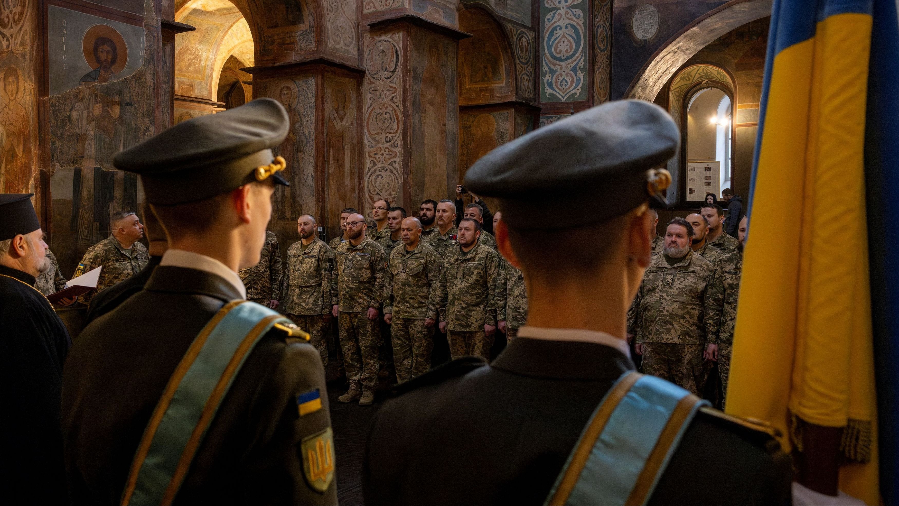 <div class="paragraphs"><p>Ukrainian Army chaplains attend a graduation ceremony, amid Russia's attack on Ukraine, in the Saint Sophia Cathedral in Kyiv, March 29, 2024.</p></div>