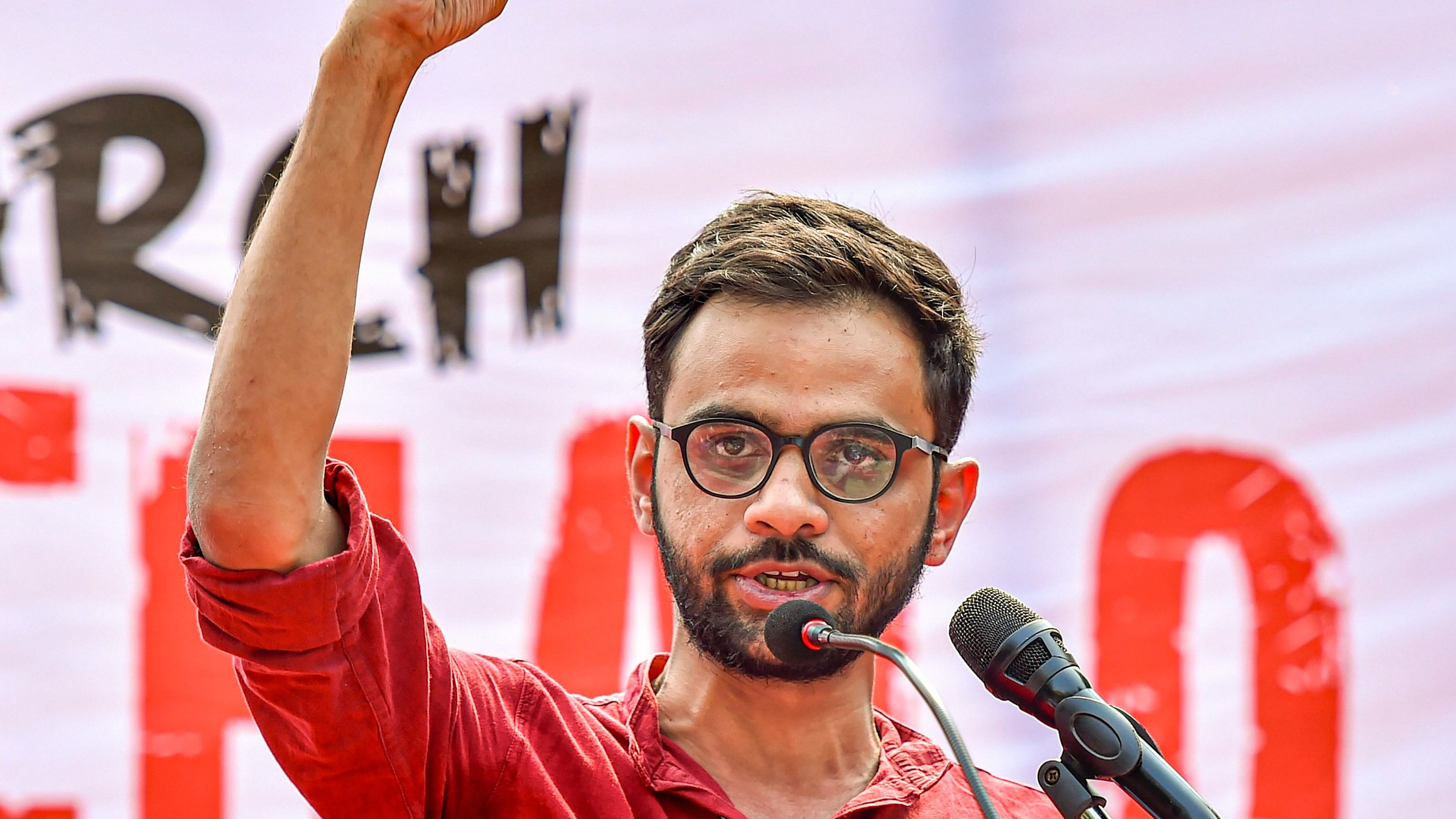 <div class="paragraphs"><p>In this file photo dated March 3, 2020, former JNU student Umar Khalid speaks during a demonstration 'Delhi Chalo' against Citizenship (Amendment) Act (CAA).</p></div>