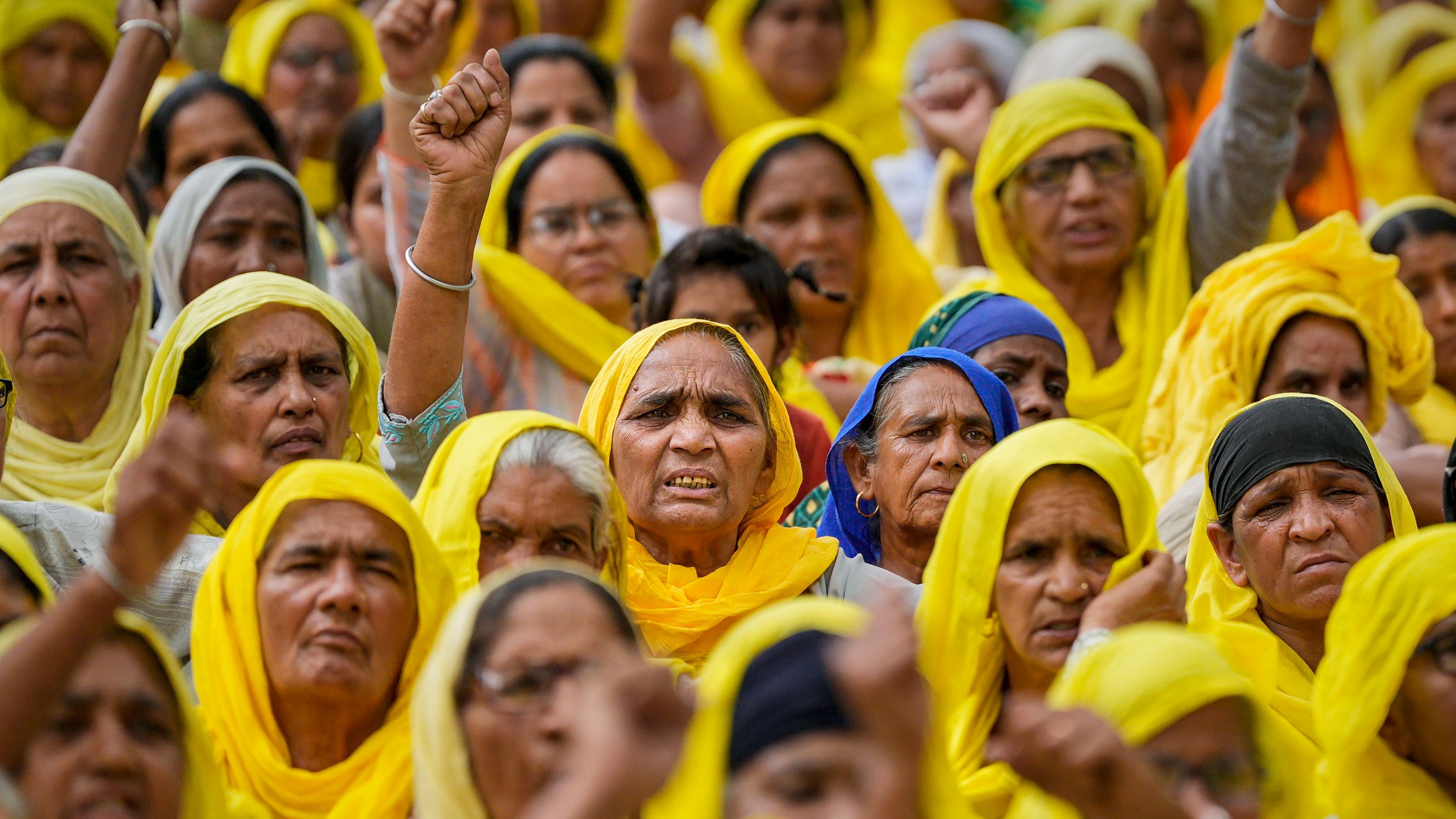 <div class="paragraphs"><p>Farmers of Samyukta Kisan Morcha during a demonstration.</p></div>