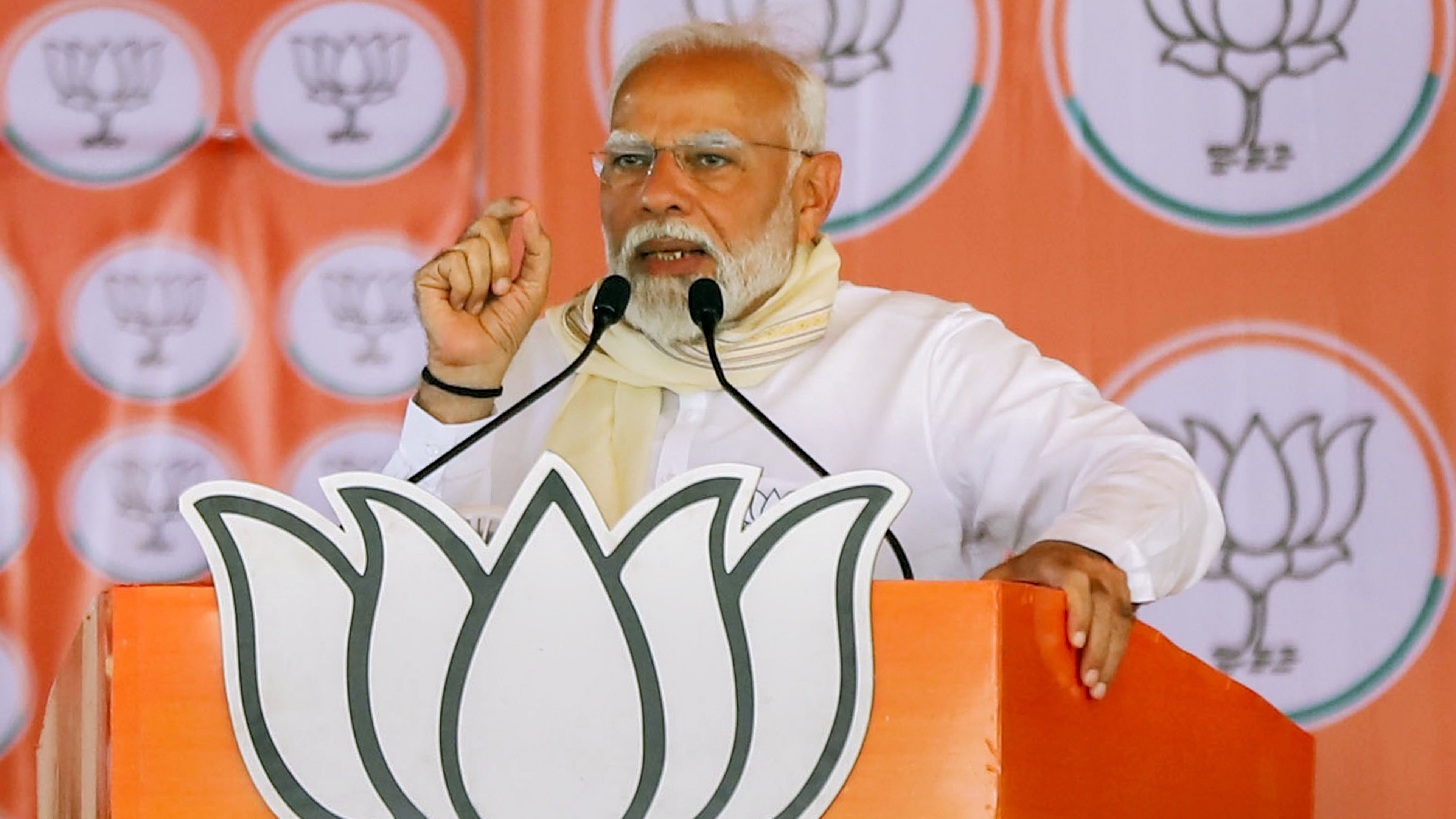 <div class="paragraphs"><p>rime Minister Narendra Modi addresses a public meeting organised for BJP's campaign for the Lok Sabha elections, in Amroha, on Friday.</p></div>