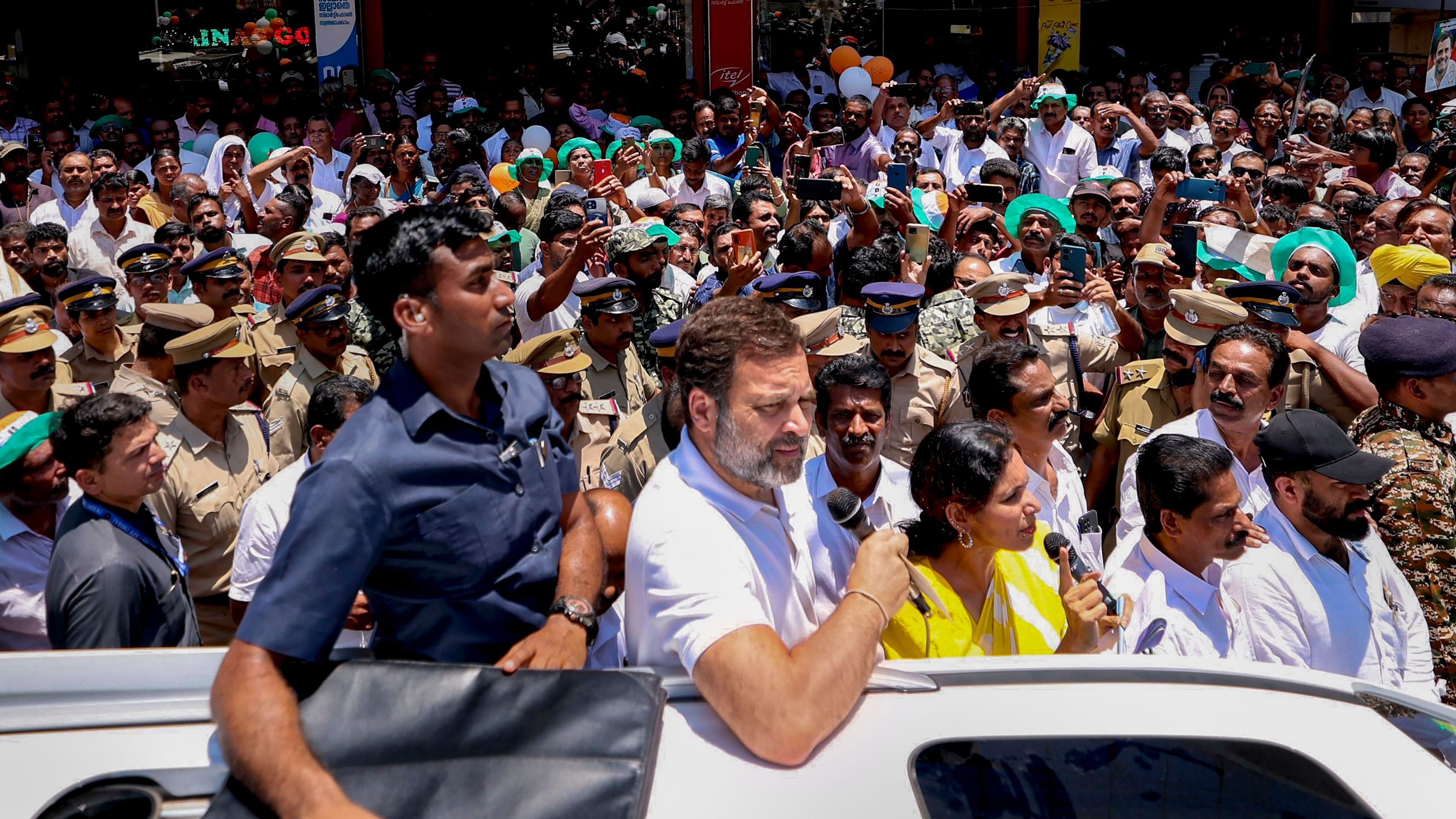 <div class="paragraphs"><p>Congress leader Rahul Gandhi speaks during an election campaign road show for the Lok Sabha polls, in Wayanad, Kerala.</p></div>