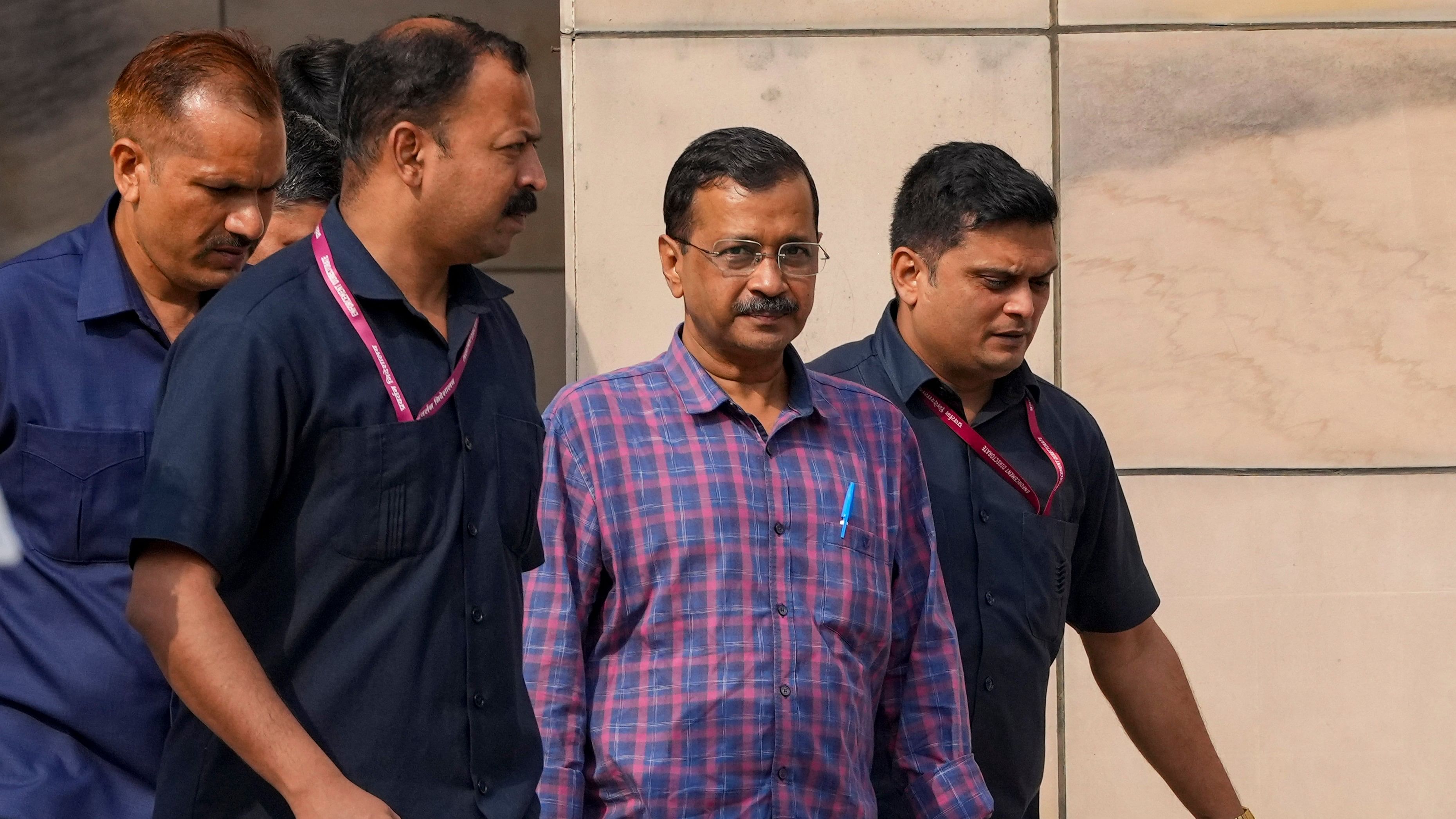 <div class="paragraphs"><p> Delhi Chief Minister and AAP Convenor Arvind Kejriwal leaves from the Rouse Avenue Court in the excise policy-linked money laundering case, in New Delhi. </p></div>