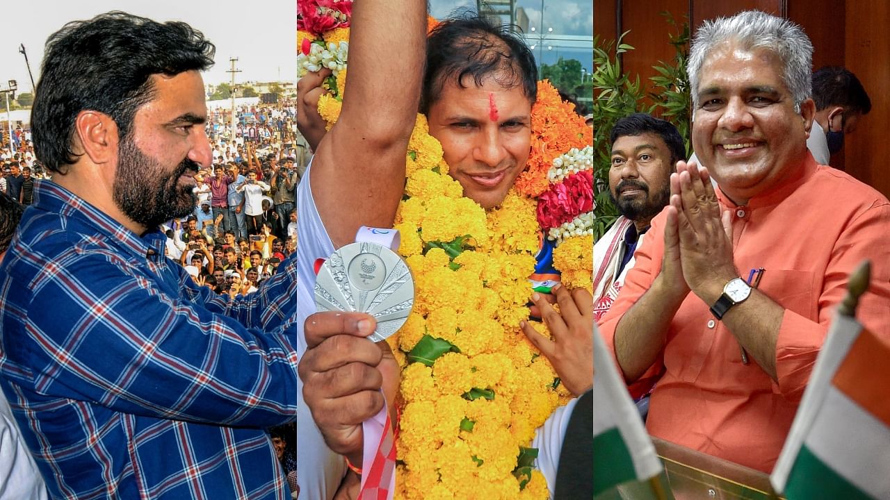 <div class="paragraphs"><p>(From Left) File images of I.N.D.I.A. alliance candidate Hanuman Beniwal;&nbsp;Paralympian Devendra Jhajhariya;&nbsp;Union Minister Bhupendra Yadav</p></div>