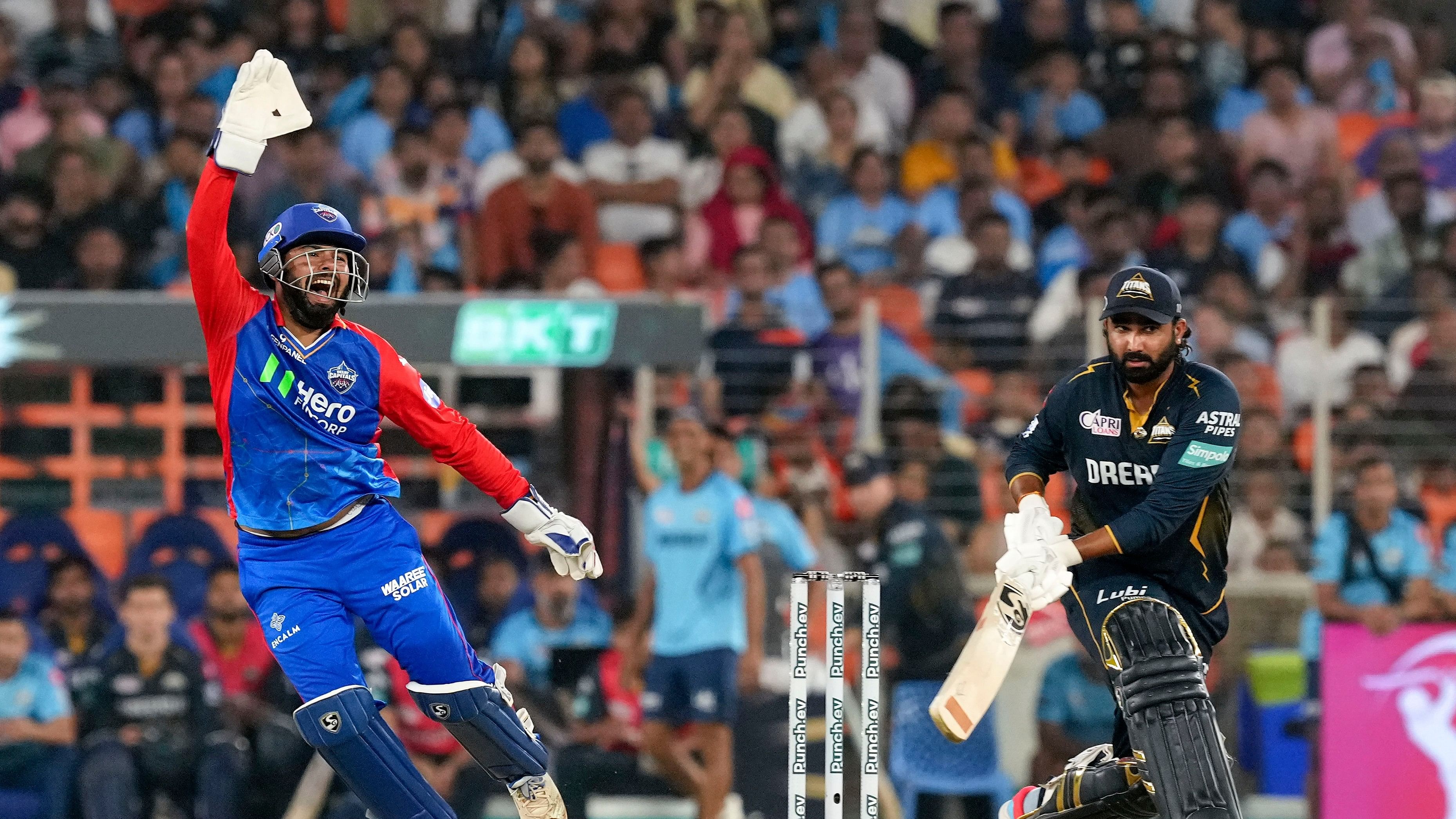 <div class="paragraphs"><p>Delhi Capitals skipper Rishabh Pant appeals for the wicket of Gujarat Titans batter Rahul Tewatia during their IPL tie in Ahmedabad.</p></div>