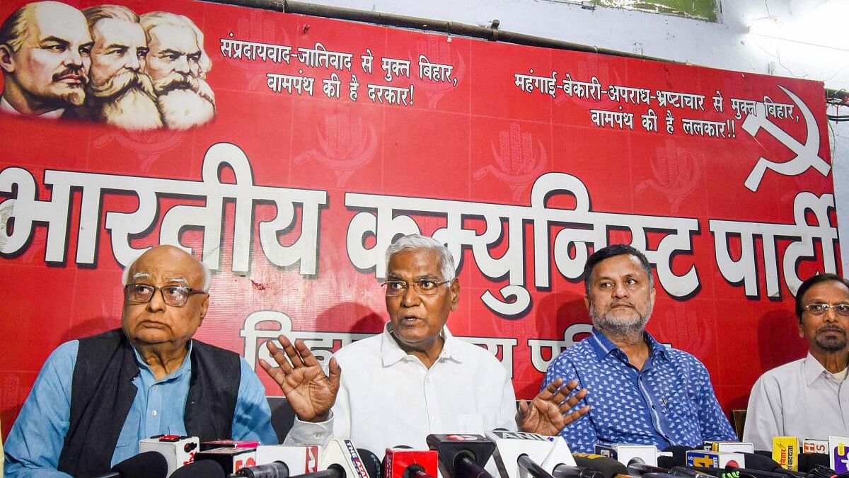 <div class="paragraphs"><p>PI National Secretary D Raja with party leaders addresses a press conference to announce party candidates' list for upcoming Lok Sabha elections</p></div>