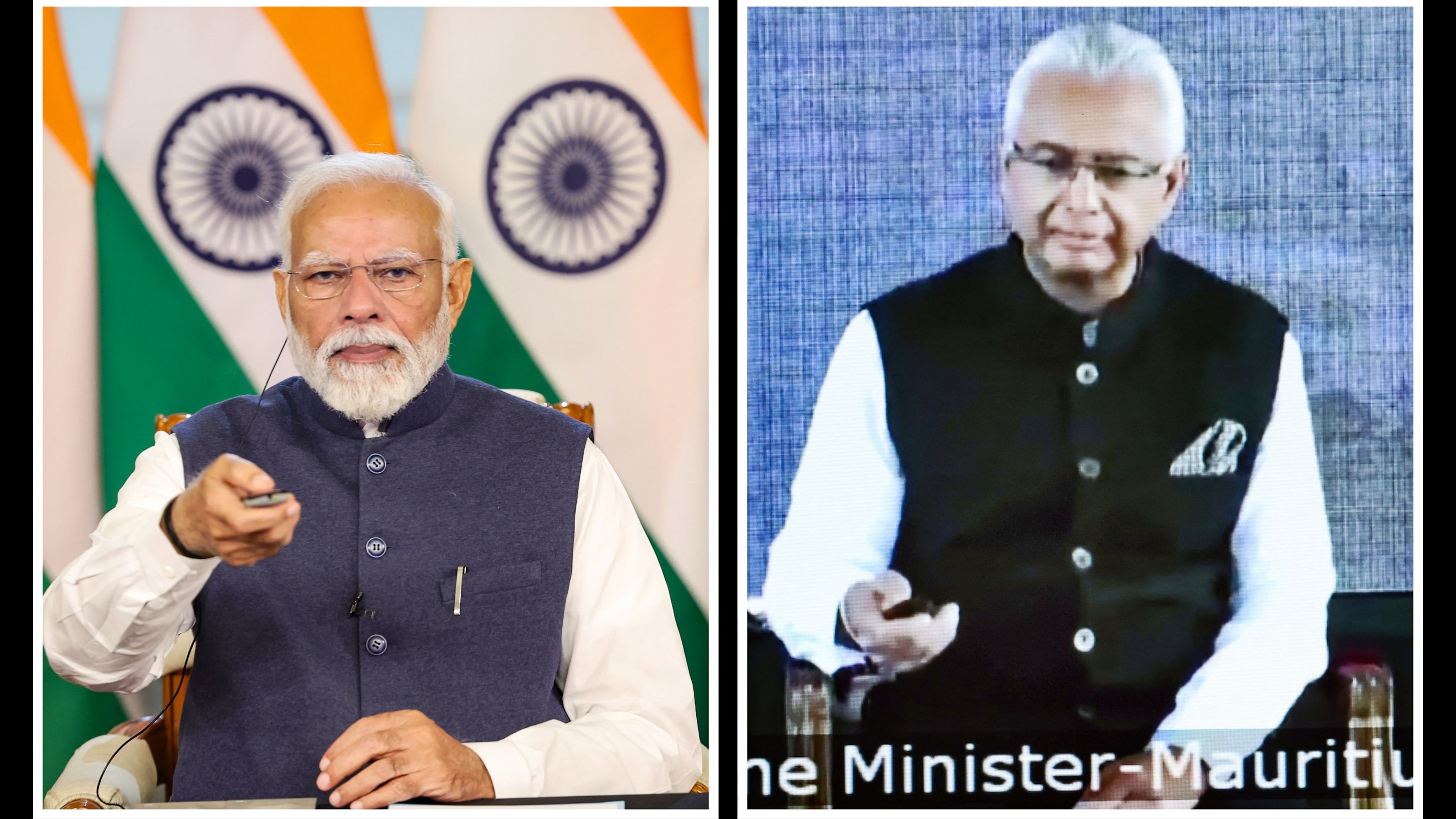 <div class="paragraphs"><p>Prime Minister Narendra Modi and his Mauritian counterpart Pravind Jugnauth jointly inaugurate several India-assisted development projects at the Agalega Island in Mauritius, via a video conference.</p></div>