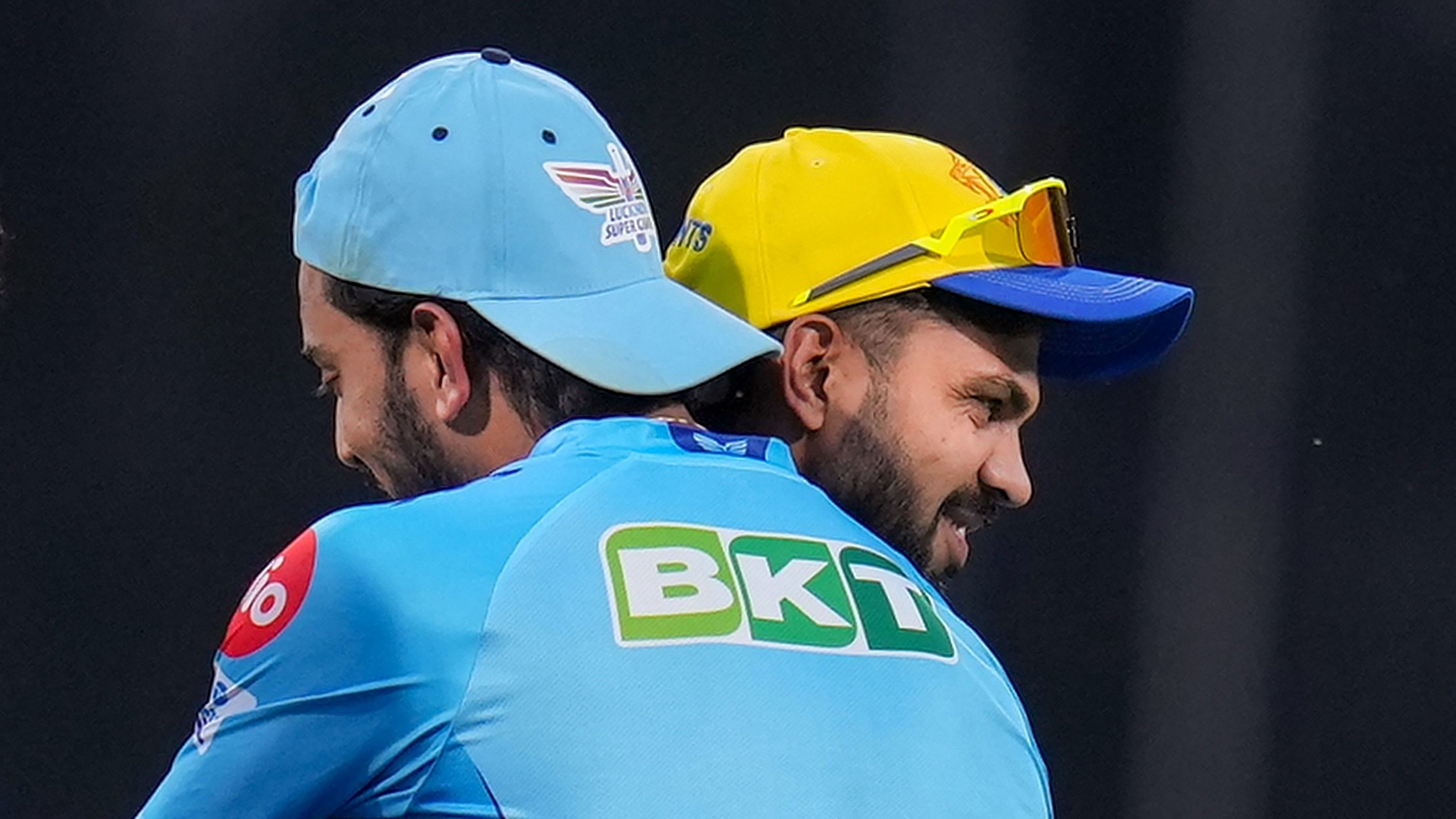 <div class="paragraphs"><p> Lucknow Super Giants captain KL Rahul greets CSK captain Ruturaj Gaikwad on his birthday during a practice session ahead of their Indian Premier League (IPL) 2024 T20 cricket match at Ekana Cricket Stadium, in Lucknow,  Thursday, April 18, 2024. </p></div>