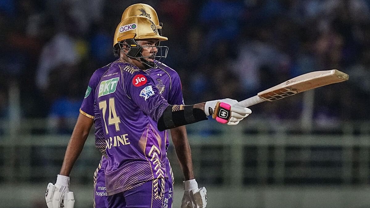 <div class="paragraphs"><p>KKR's Sunil Narine celebrates after completing his half century against DC at Visakhapatnam on Wednesday, April 3, 2024.</p></div>