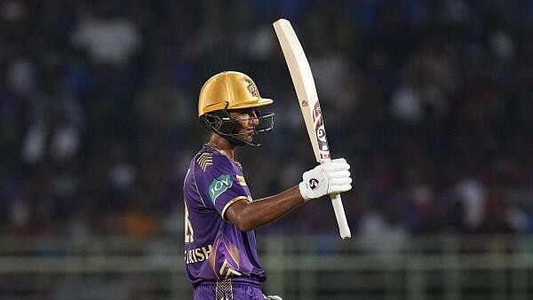 <div class="paragraphs"><p>Kolkata Knight Riders' Angkrish Raghuvanshi celebrates his half century during the Indian Premier League (IPL) T20 cricket match between Delhi Capitals and Kolkata Knight Riders, at Dr. Y.S. Rajasekhara Reddy ACA-VDCA Cricket Stadium, in Visakhapatnam, Wednesday, April 3, 2024.</p></div>