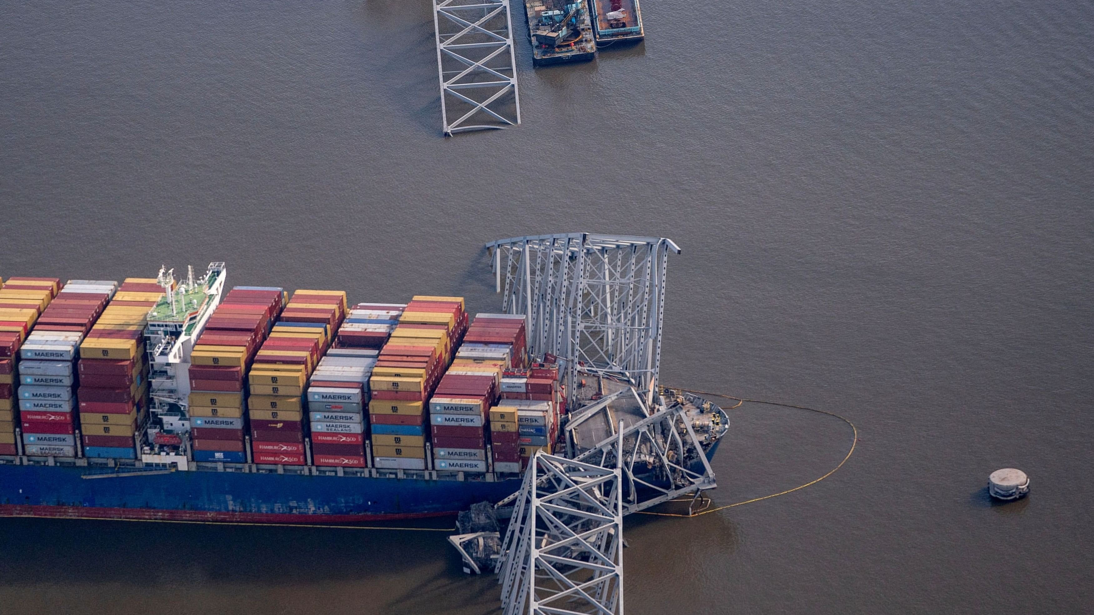 <div class="paragraphs"><p>View of the Dali cargo vessel which crashed into the Francis Scott Key Bridge causing it to collapse in Baltimore.</p></div>
