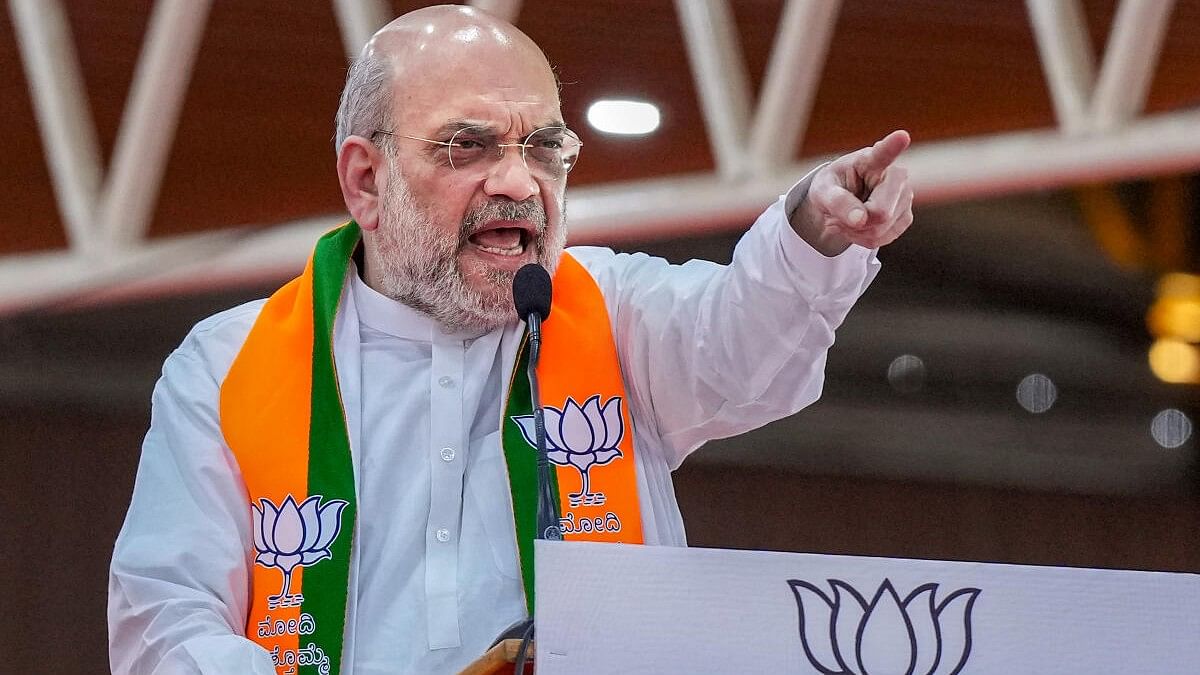 <div class="paragraphs"><p>Union Home Minister Amit Shah at the&nbsp;'Shakti Kendra' (a collective of 3-5 booths) leaders and workers ahead of Lok Sabha elections, at Palace Grounds in Bengaluru.&nbsp;</p></div>