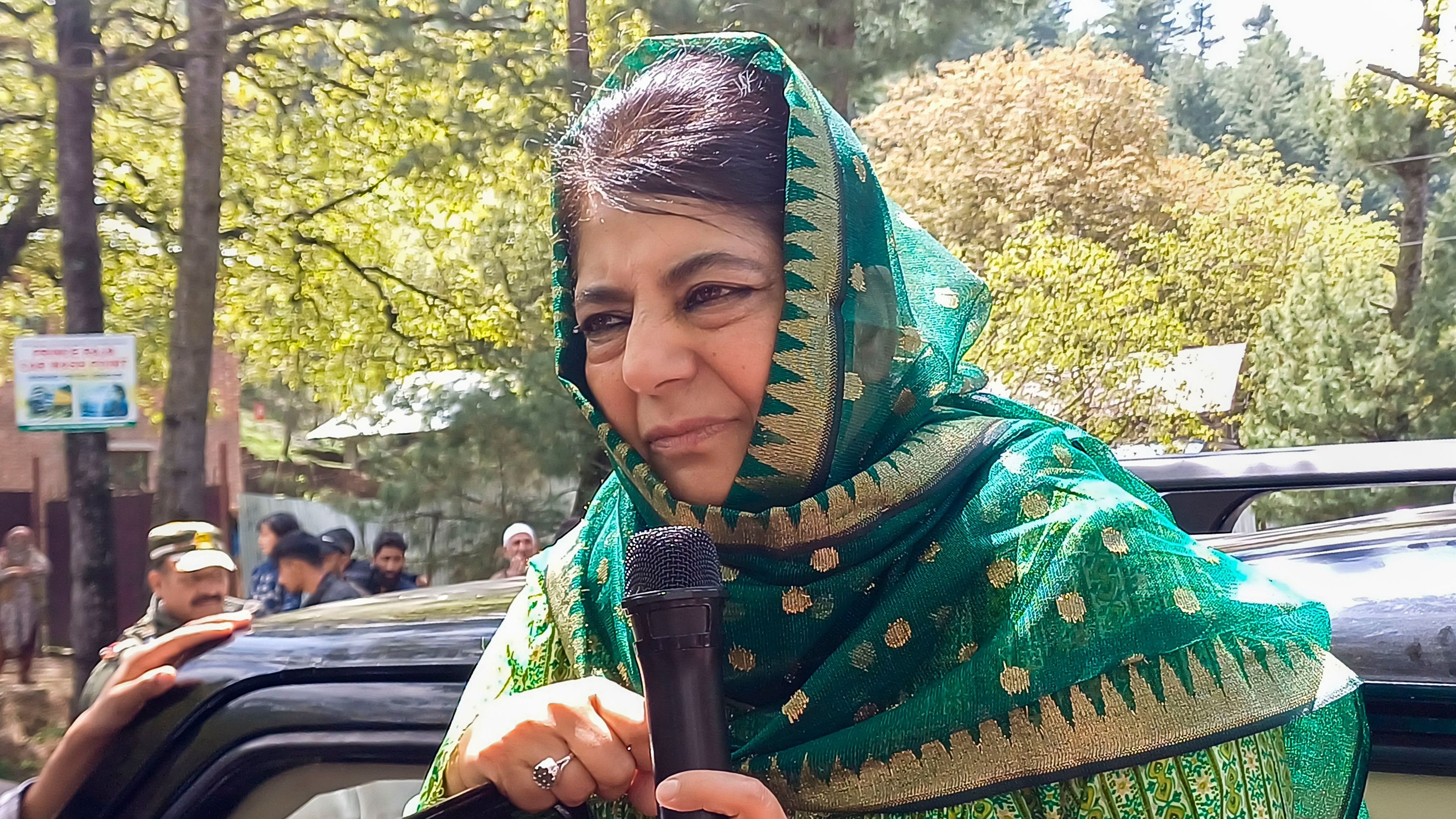 <div class="paragraphs"><p> PDP Chief Mehbooba Mufti speaks during a roadshow for Lok Sabha polls, in Anantang district, Saturday, April 20, 2024.  </p></div>