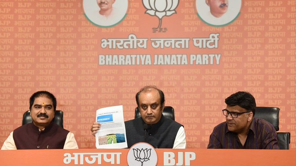 <div class="paragraphs"><p>BJP national spokesperson Sudhanshu Trivedi addressing a press conference at BJP head office on Friday, April 5, 2024.</p></div>