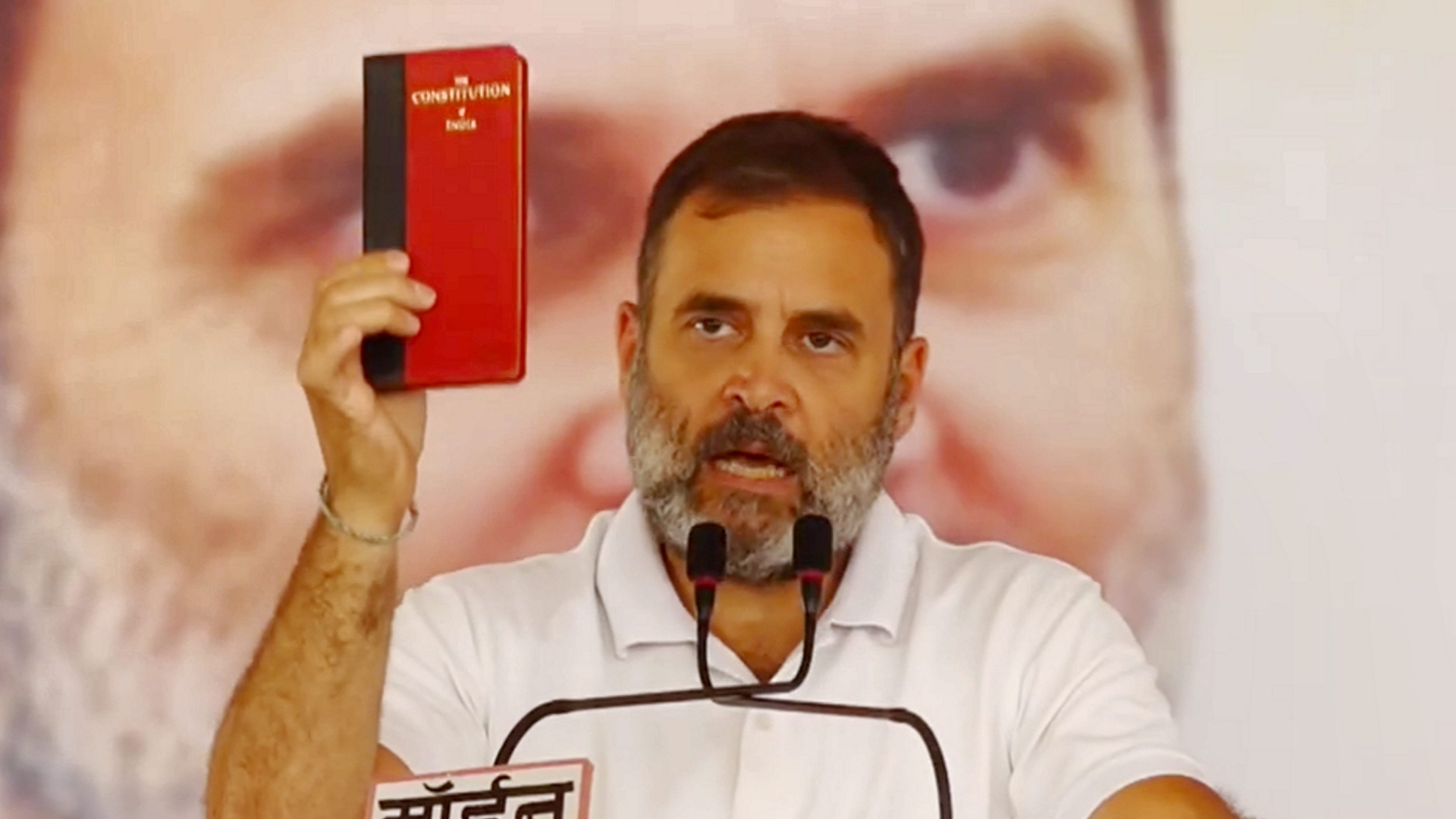 <div class="paragraphs"><p>Bhind: Congress leader Rahul Gandhi addresses a public meeting for Lok Sabha elections, in Bhind, Madhya Pradesh, Tuesday, April 30, 2024. </p></div>