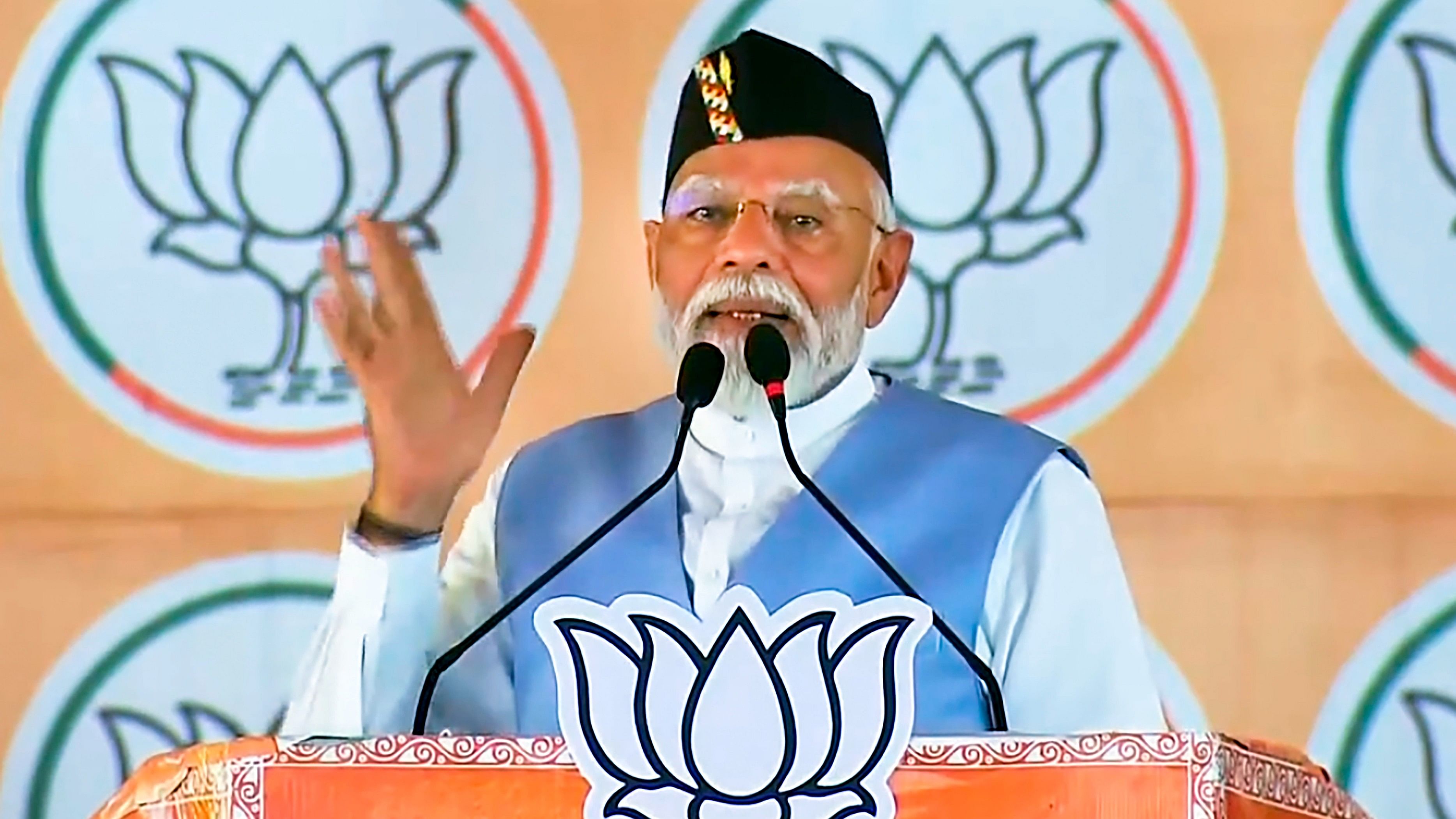 <div class="paragraphs"><p>Prime Minister Narendra Modi addresses a public rally ahead of upcoming Lok Sabha elections, in Udham Singh Nagar district, Uttarakhand, on Tuesday.</p></div>