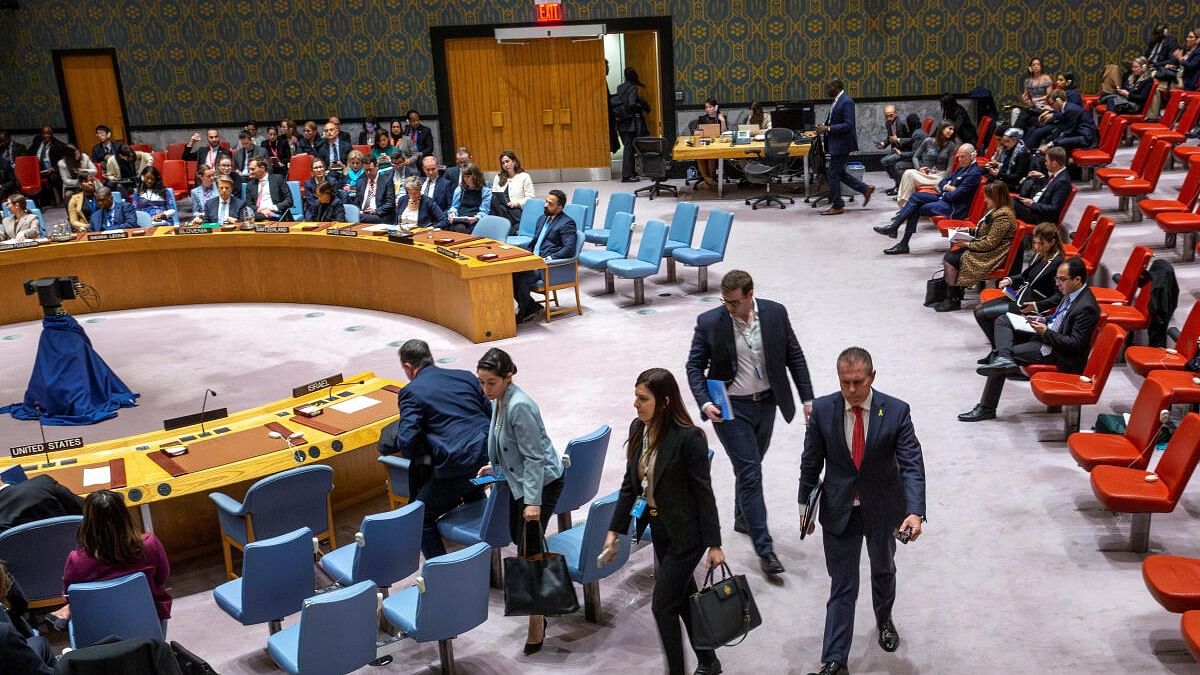 <div class="paragraphs"><p>Israel's Ambassador to the United Nations Gilad Erdan exits the chamber after speaking after U.S. Deputy Ambassador to the United Nations Robert Wood voted against members of the Security Council allowing Palestinian U.N. membership during a Security Council at U.N. headquarters in New York City, New York, U.S., April 18, 2024.</p></div>