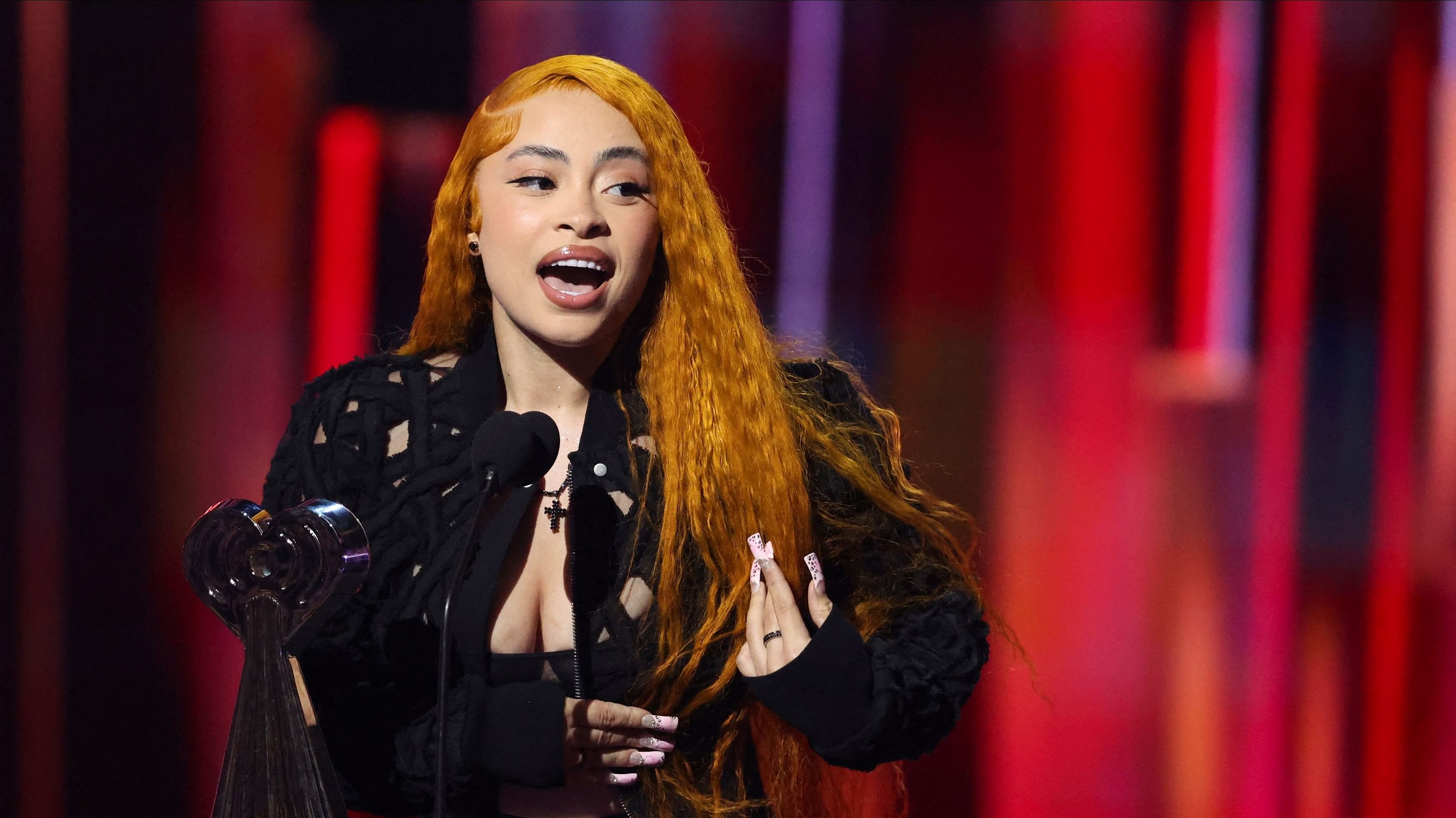 <div class="paragraphs"><p>Ice Spice accepts the Best New Hip-Hop Artist award during the iHeartRadio Music Awards at Dolby Theatre in Los Angeles, </p></div>