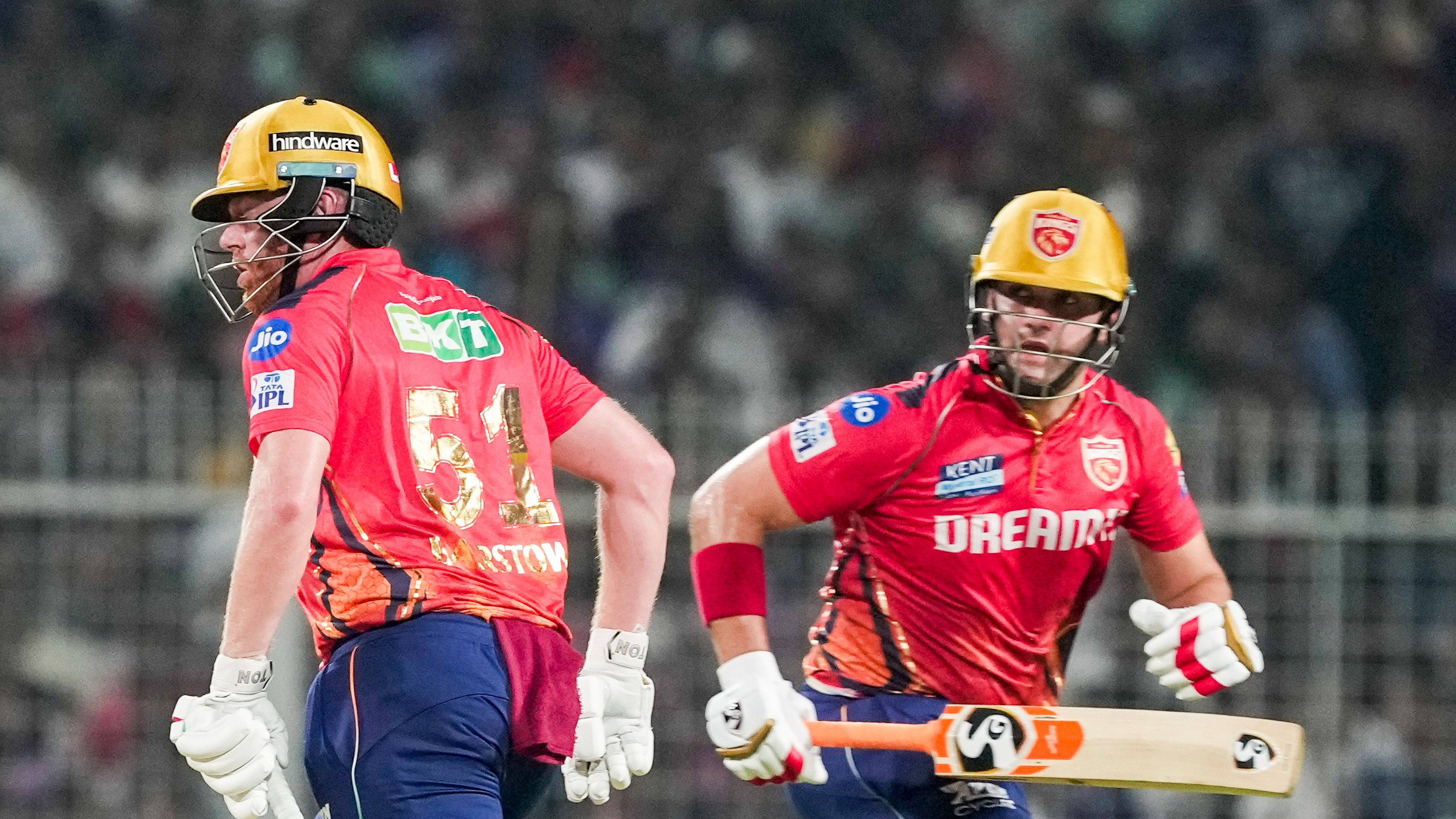 <div class="paragraphs"><p>Punjab Kings' Jonny Bairstow and Rilee Rossouw run between the wickets during an Indian Premier League (IPL) 2024 cricket match between Kolkata Knight Riders and Punjab Kings, at the Eden Gardens, in Kolkata, Friday, April 26, 2024.</p></div>