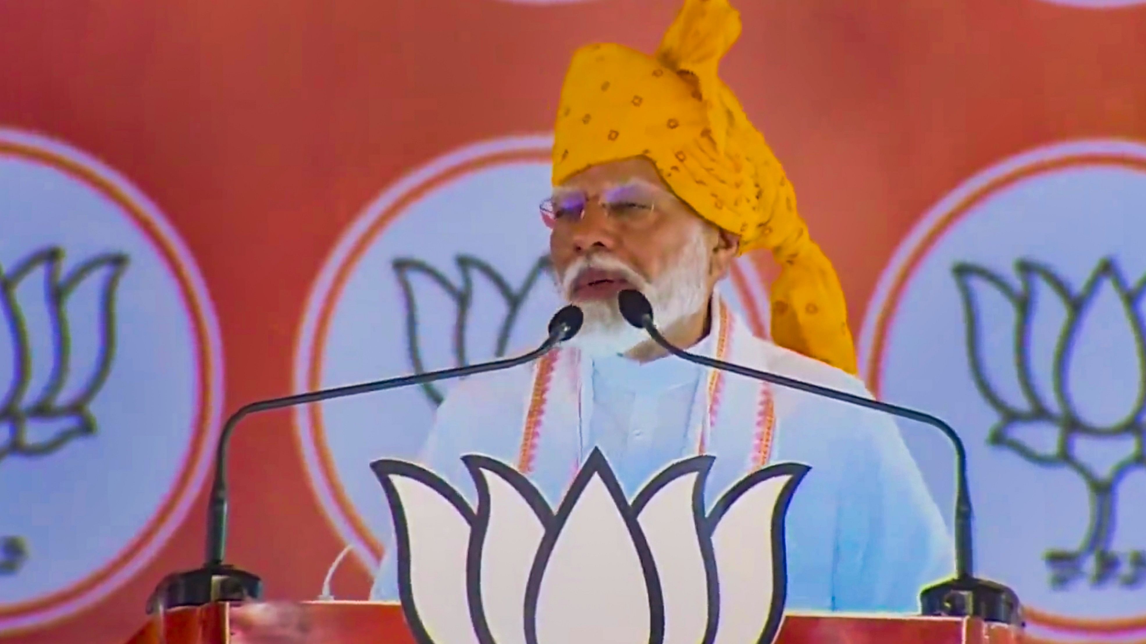 <div class="paragraphs"><p>Prime Minister Narendra Modi addresses a public meeting for Lok Sabha elections, in Banswara district, on Sunday.</p></div>