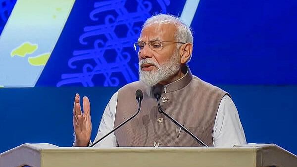 <div class="paragraphs"><p>Prime Minister Narendra Modi addresses during a ceremony marking 90 years of the Reserve Bank of India, in Mumbai, Monday, April 1, 2024.</p></div>