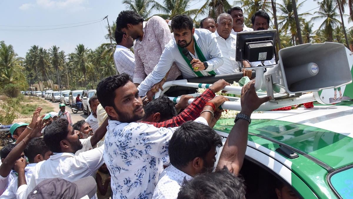 <div class="paragraphs"><p>A file image of Prajwal Revanna campaigning in Hassan.&nbsp;</p></div>