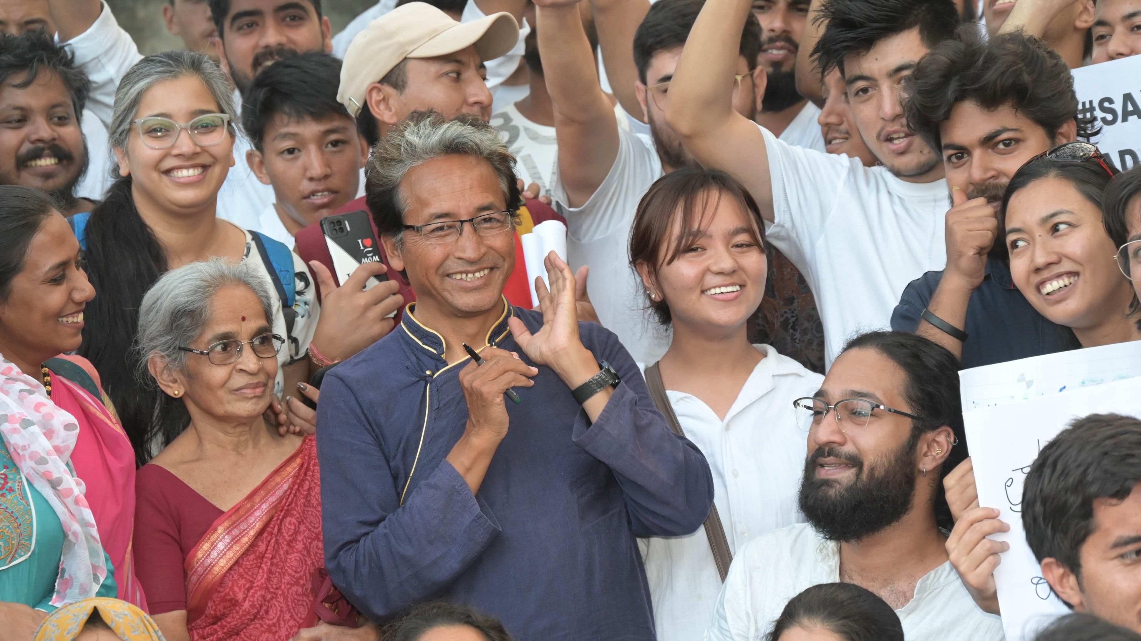 <div class="paragraphs"><p>Climate activist Sonam Wangchuk at the protest at Freedom Park on Sunday. It was conducted by students organisations, including the Students Association of Ladakh. </p></div>