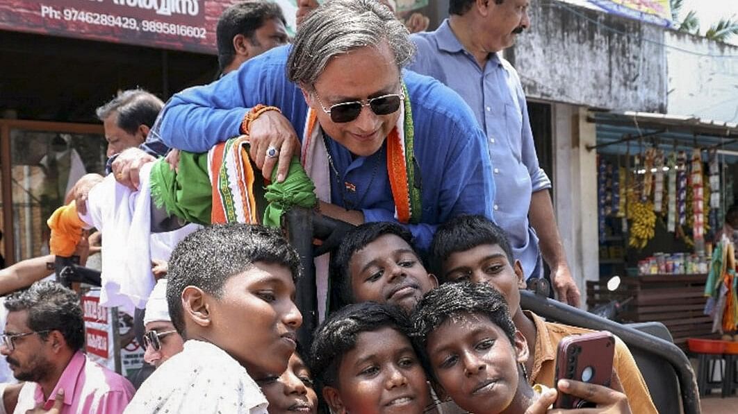 <div class="paragraphs"><p>Congress candidate Shashi Tharoor during his campaign for the Lok Sabha elections, at Mariyapuram in Thiruvananthapuram.&nbsp;</p></div>