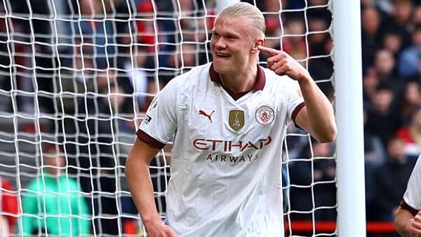 <div class="paragraphs"><p>Manchester City's Erling Braut Haaland celebrates scoring their second goal</p></div>