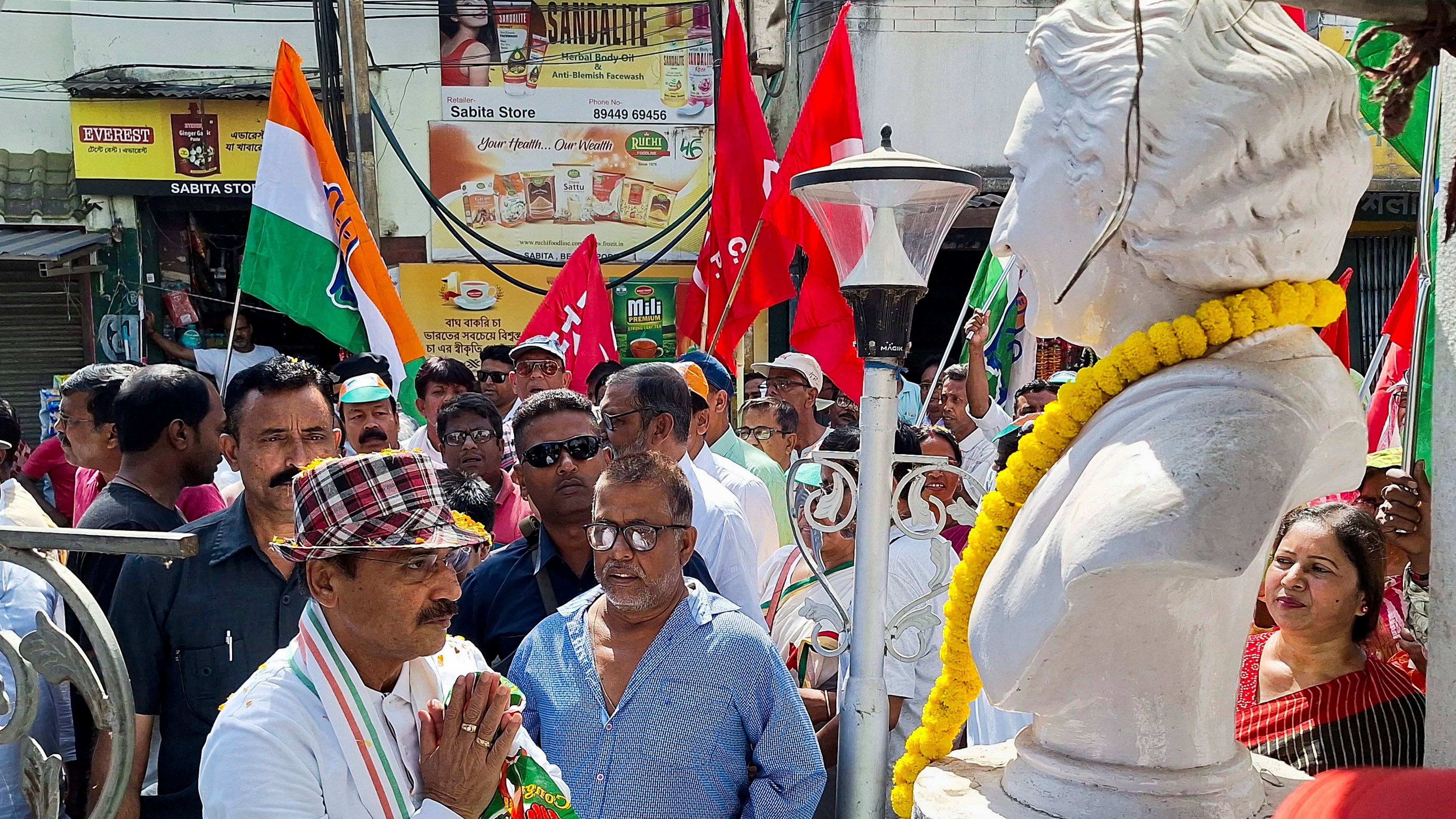<div class="paragraphs"><p>Congress candidate Adhir Ranjan Chowdhury during his campaign for Lok Sabha elections, at Berhampore in Murshidabad district, Monday, April 22, 2024. </p></div>