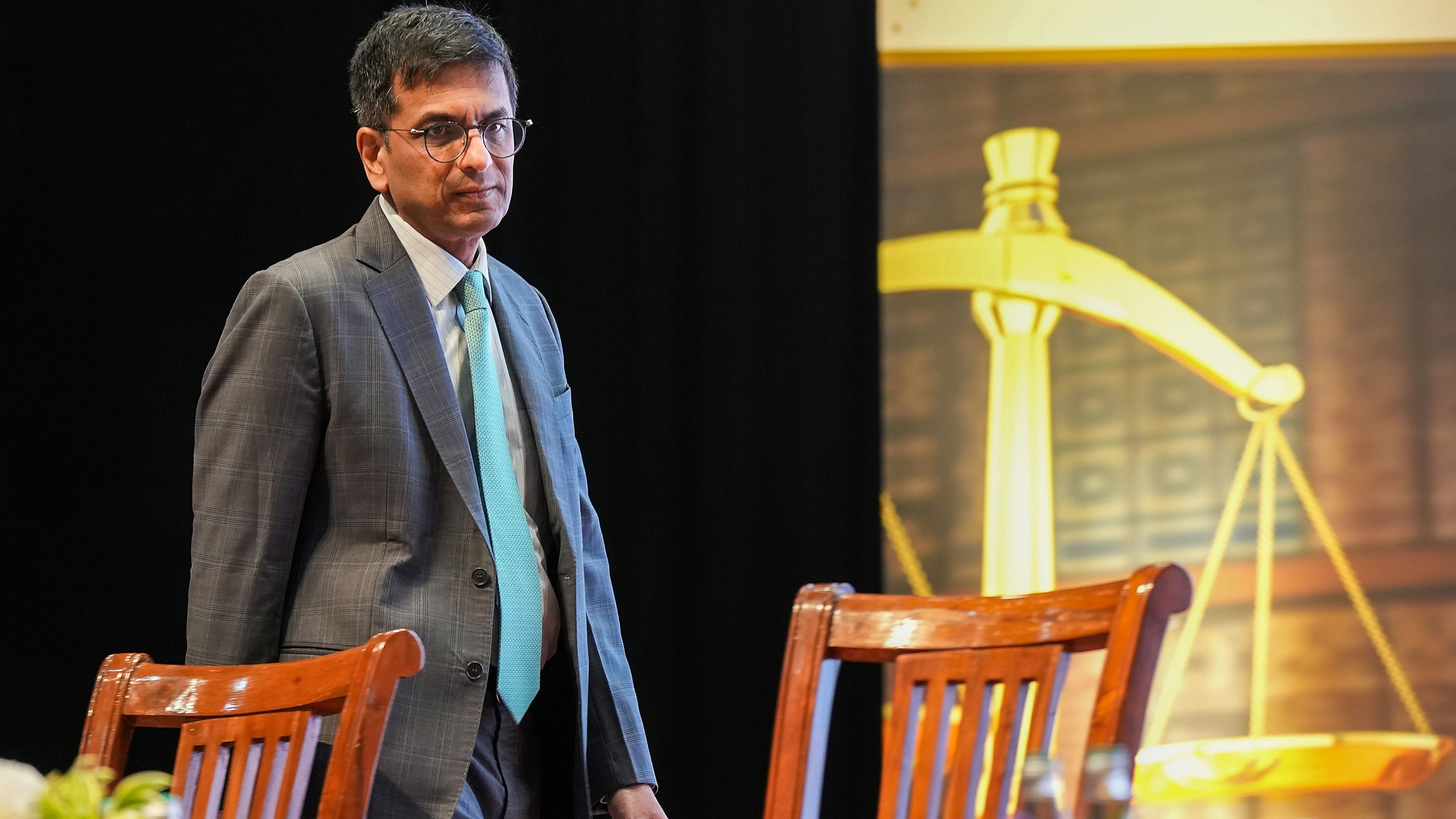 <div class="paragraphs"><p>  Chief Justice of India D Y Chandrachud at the 21st Biennial State Level Conference of Judicial Officers on the theme of 'Equity and Excellence for Futuristic Judiciary', in Bengaluru.</p></div>