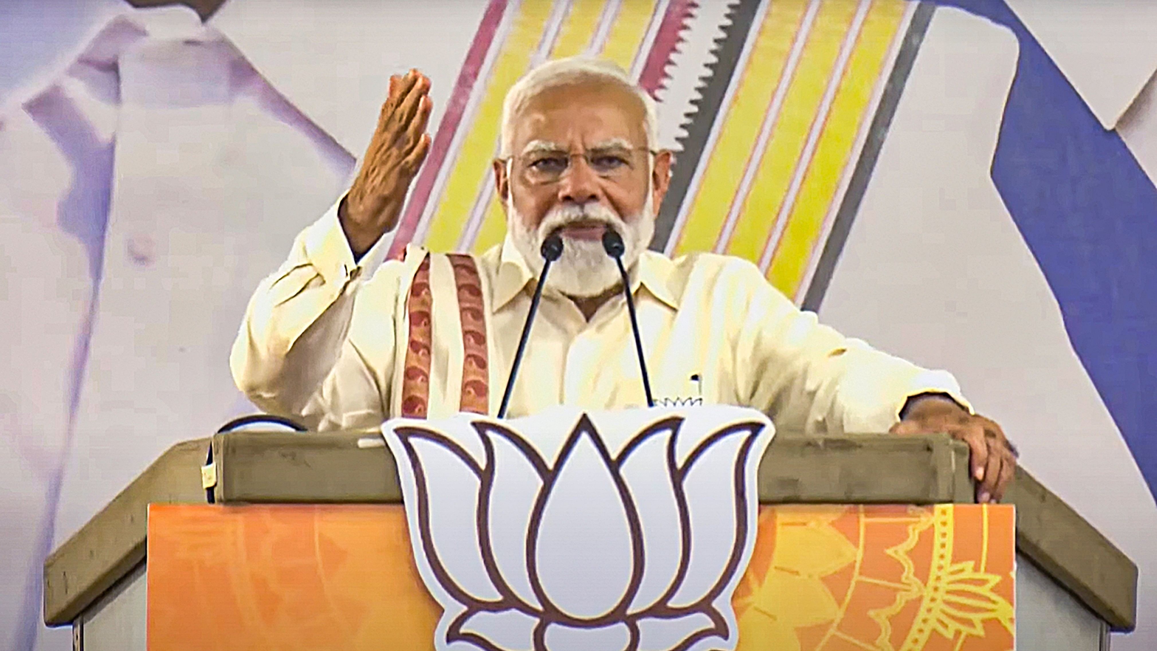 <div class="paragraphs"><p>Prime Minister Narendra Modi addresses a public meeting ahead of Lok Sabha elections, in Vellore, Wednesday.</p></div>