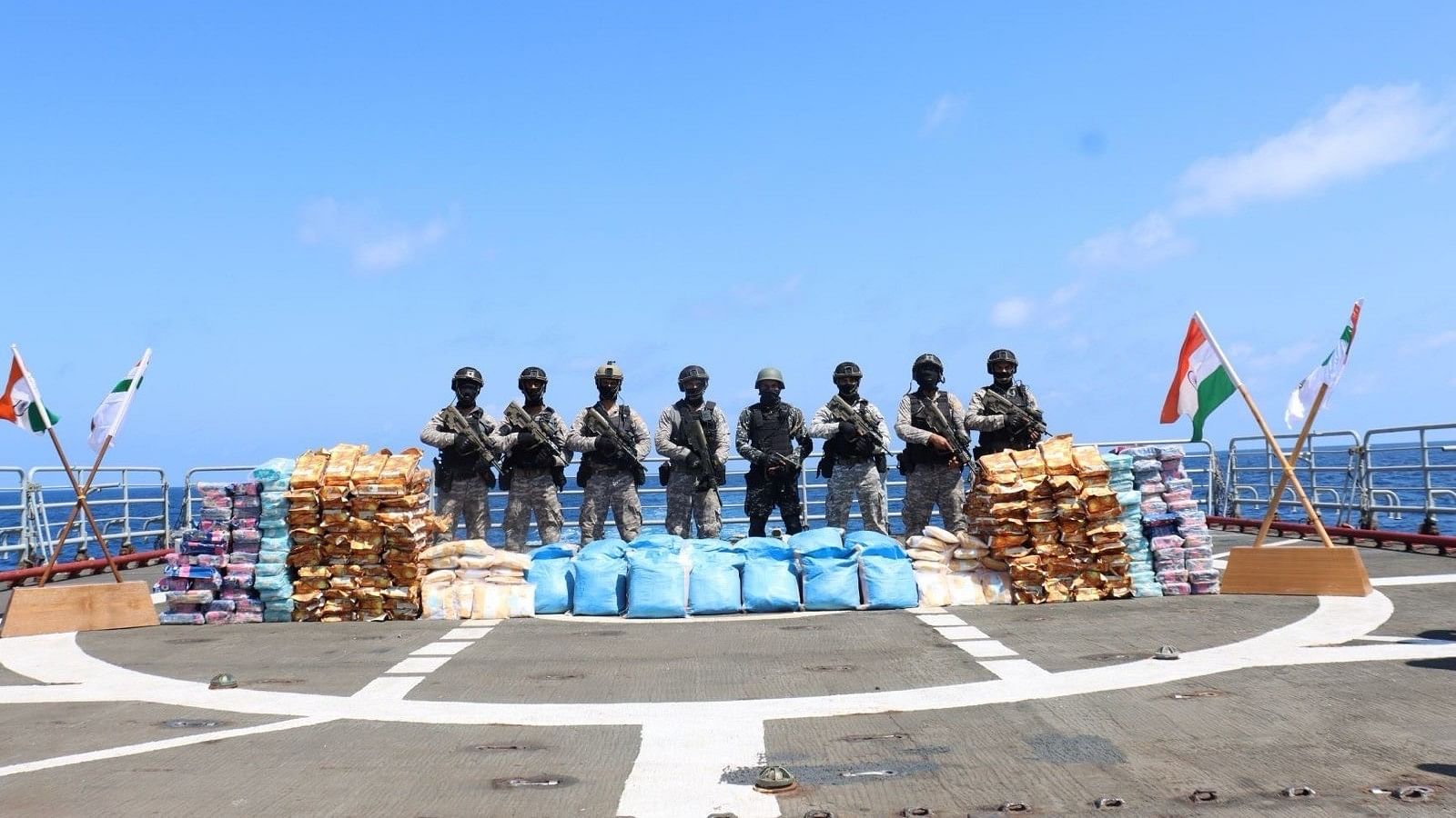 <div class="paragraphs"><p>Indian Navy MARCOs Commandos of INS Talwar deployed in Western Arabian Sea seized 940 Kgs of&nbsp;contraband narcotics from a dhow.</p></div>