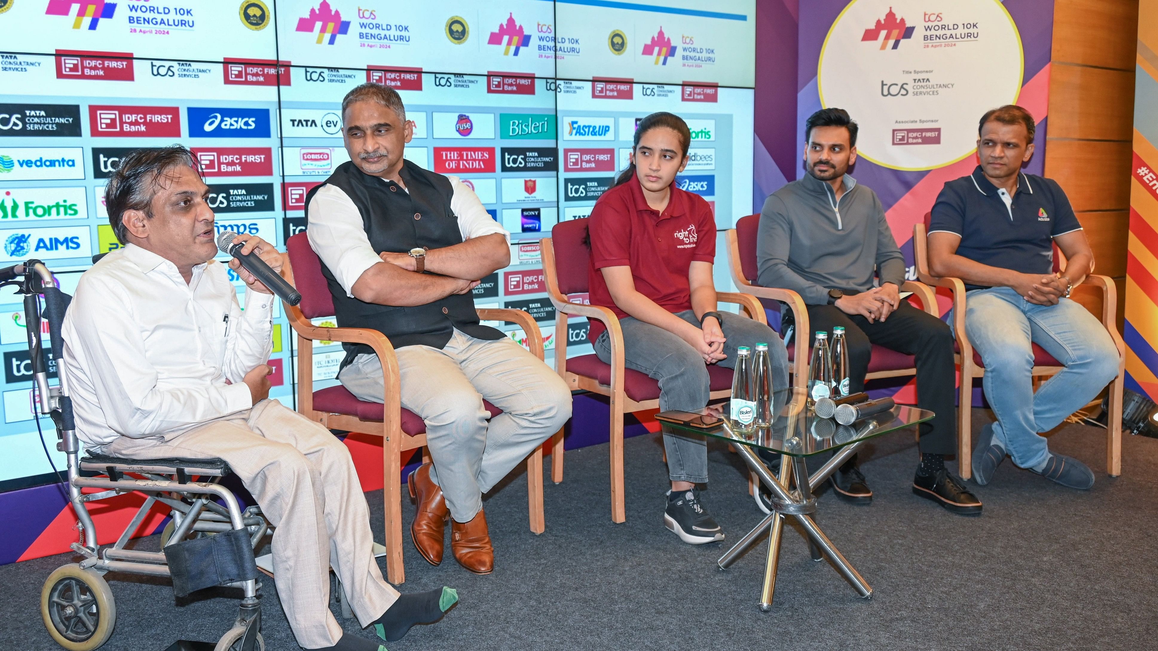 <div class="paragraphs"><p>(From left): Sunil Kumar Jain (Chairman, Indian Wheelchair Tennis Tour), Mathew Abraham (Reaching Hand), Adya Kote (Right to Live), Prasad Sendireddy (VP Western Digital), Akhilesh Kamath (Kindness Advocator) at a TCS World 10K philanthropy meet in Bengaluru on Wednesday. </p></div>