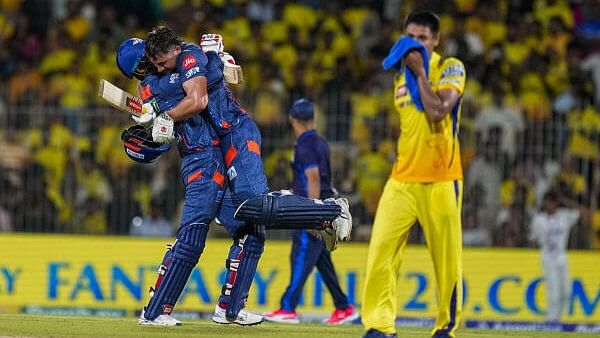 <div class="paragraphs"><p>Lucknow Super Giants batters Marcus Stoinis and Deepak Hooda celebrate after winning the Indian Premier League (IPL) T20 cricket match over Chennai Super Kings, at MA Chidambaram Stadium, in Chennai, Tuesday, April 23, 2024.</p></div>