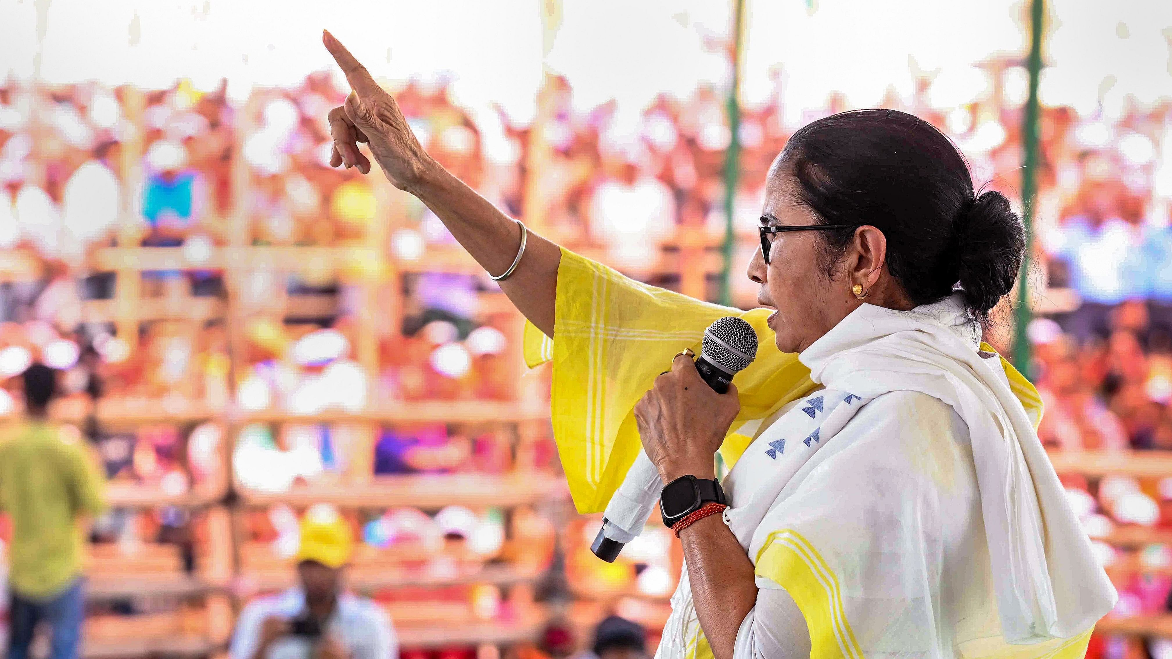 <div class="paragraphs"><p>West Bengal Chief Minister and TMC chief Mamata Banerjee addresses a public meeting for Lok Sabha elections, at Dantan in Paschim Medinipur district, Thursday, April 25, 2024. </p></div>