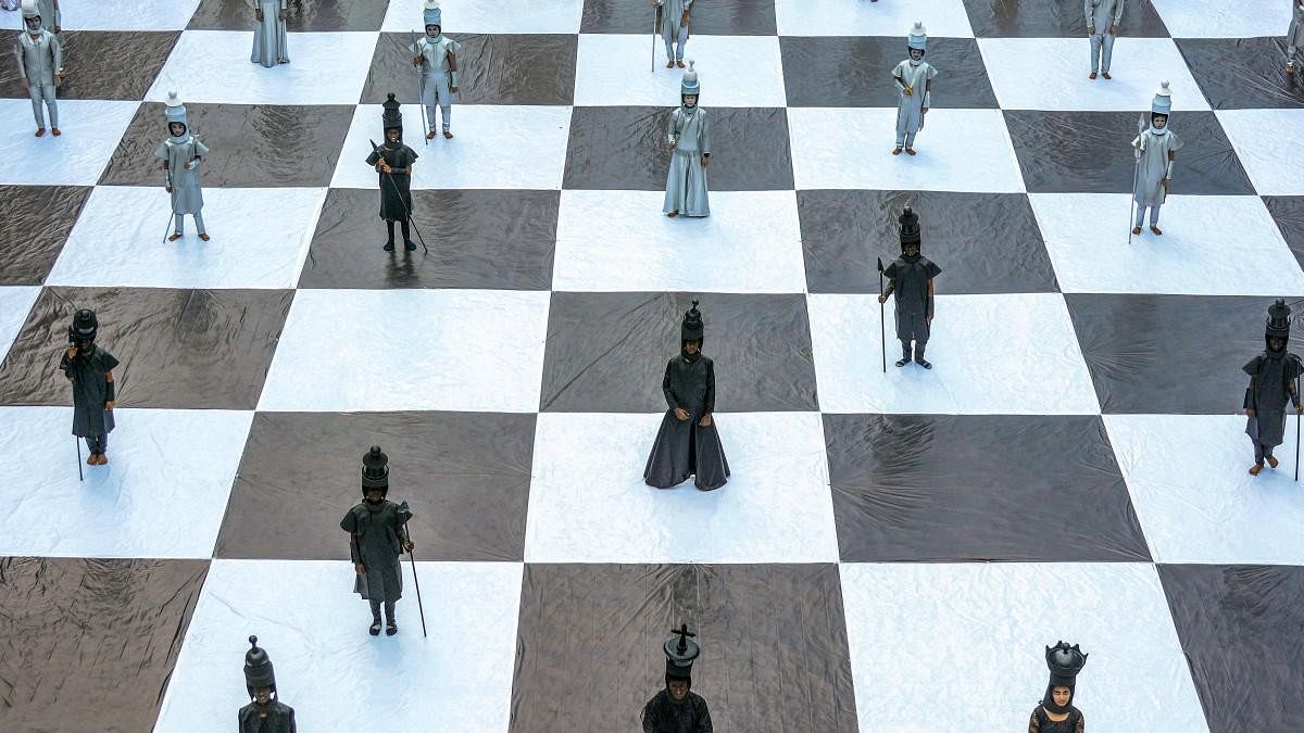 <div class="paragraphs"><p>Children dressed as chess pieces perform during an event organised ahead of the 44th Chess Olympiad, in Chennai, Tuesday.</p></div>