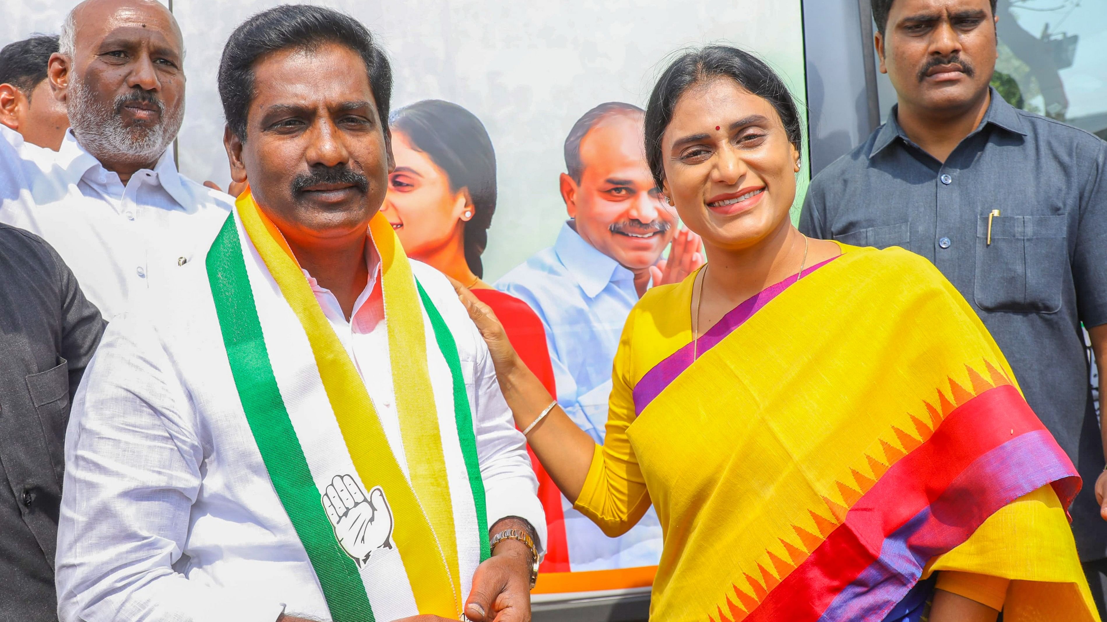<div class="paragraphs"><p>Andhra Pradesh Congress Committee (APCC) president Y S Sharmila with YSR Congress Party (YSRCP) MLA MS Babu after the latter joined the Congress.</p></div>
