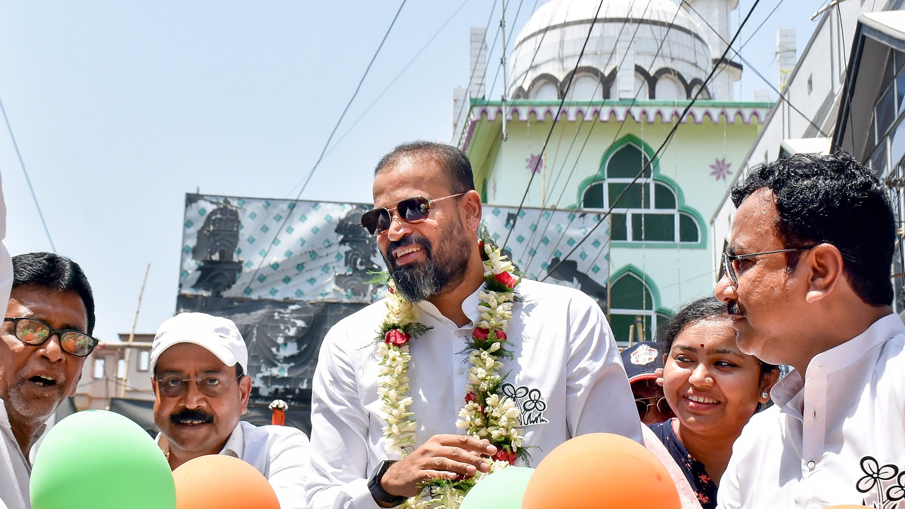 <div class="paragraphs"><p>Former cricketer and TMC candidate Yusuf Pathan during his election campaign ahead of the Lok Sabha election at Beldanga in Murshidabad district of West Bengal.</p></div>
