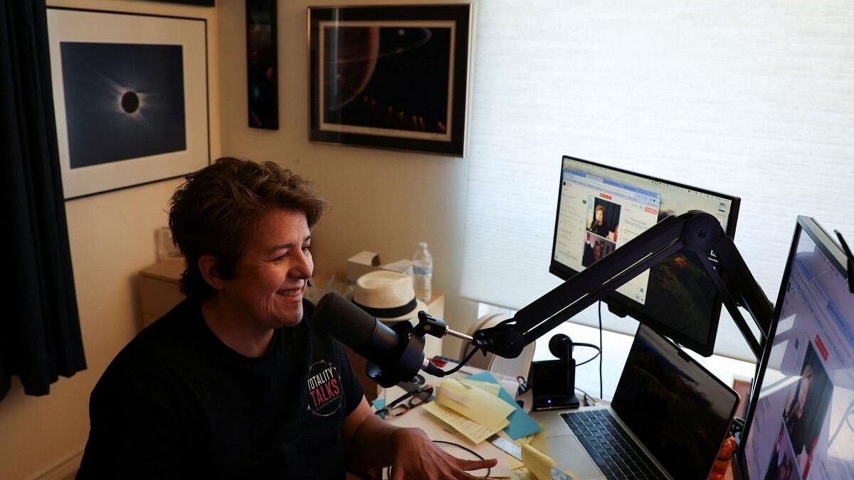 <div class="paragraphs"><p>Eclipse chaser Leticia Ferrer conducts a podcast interview regarding the upcoming April 8, 2024 total solar eclipse, at her home in DallaS.</p></div>