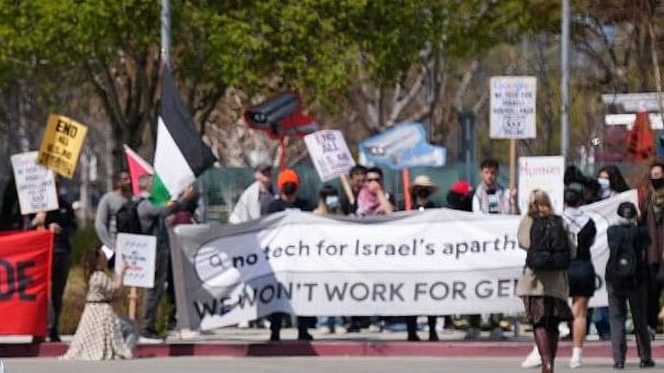 <div class="paragraphs"><p>protests at Google Cloud offices in Sunnyvale, California, U.S. on April 16, 2024. </p></div>