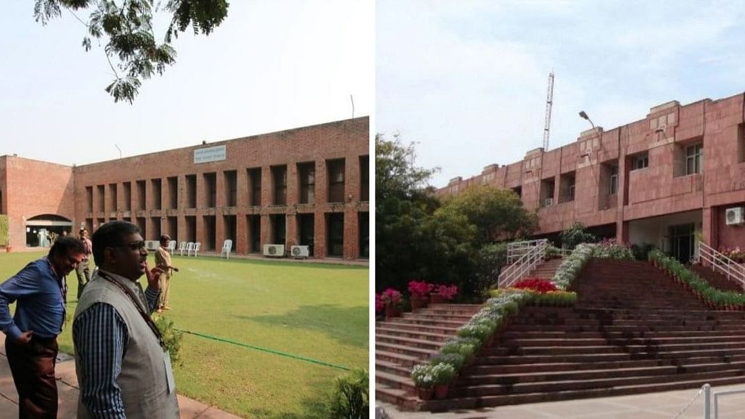 <div class="paragraphs"><p>IIM-Ahmedabad (left) and JNU (right) campus grounds.&nbsp;</p></div>