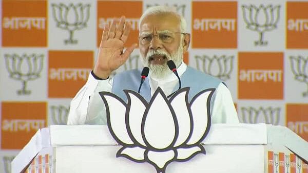 <div class="paragraphs"><p>Prime Minister Narendra Modi addresses a public meeting for Lok Sabha elections, in Solapur, Maharashtra, Monday, April 29, 2024.</p></div>