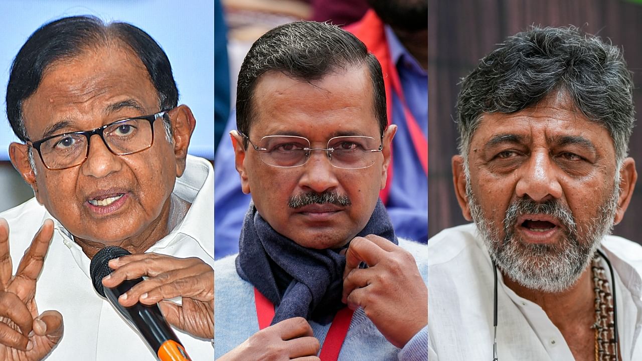 <div class="paragraphs"><p>P Chidambaram, Arvind Kejriwal and D K Shivakumar.</p></div>