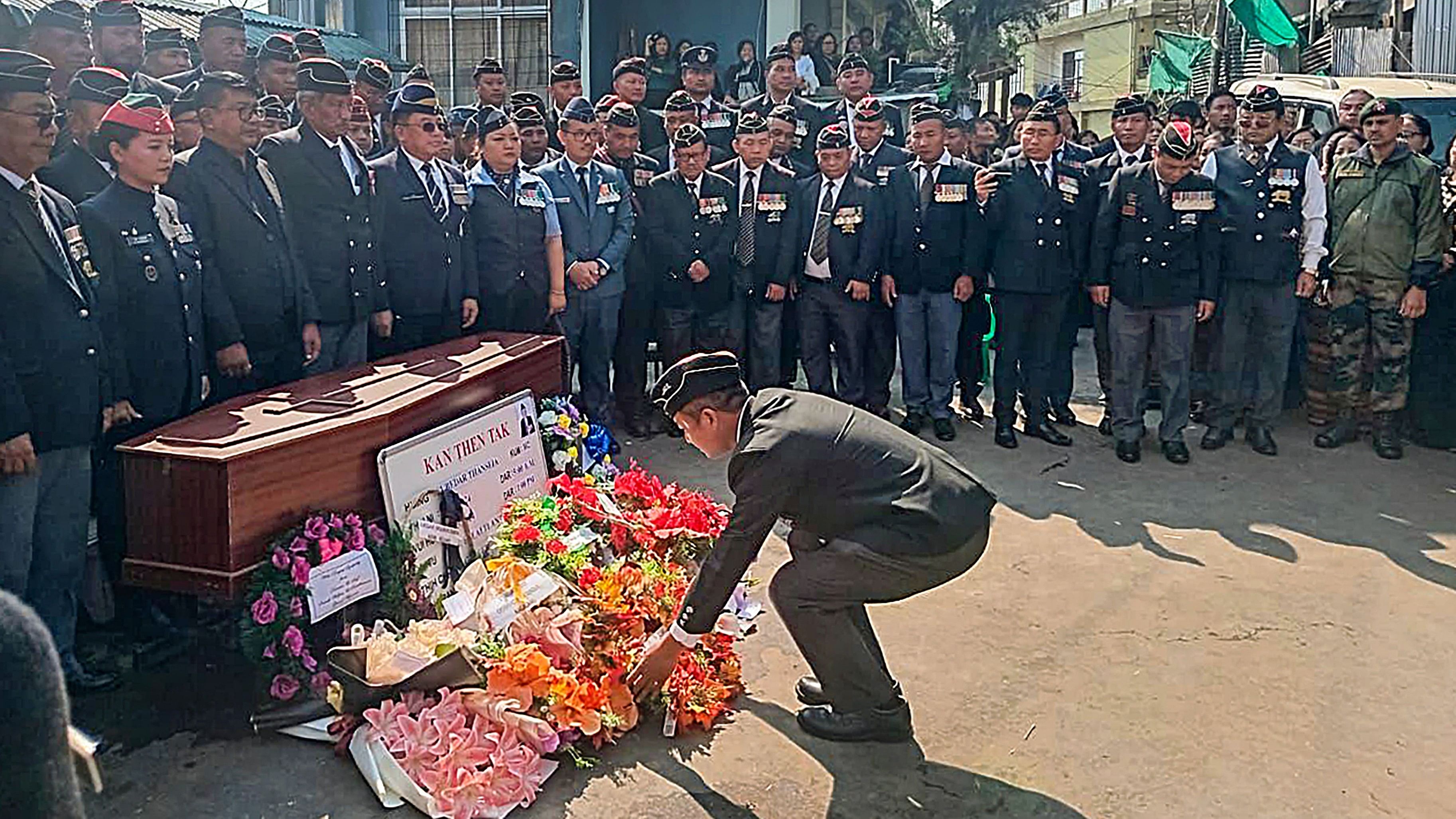 <div class="paragraphs"><p>People pay their last respects to Subedar Thanseia, a World War II veteran of the Indian Army's Assam Regiment, who passed away at the age of 102 on Sunday, March 31, 2024.</p></div>