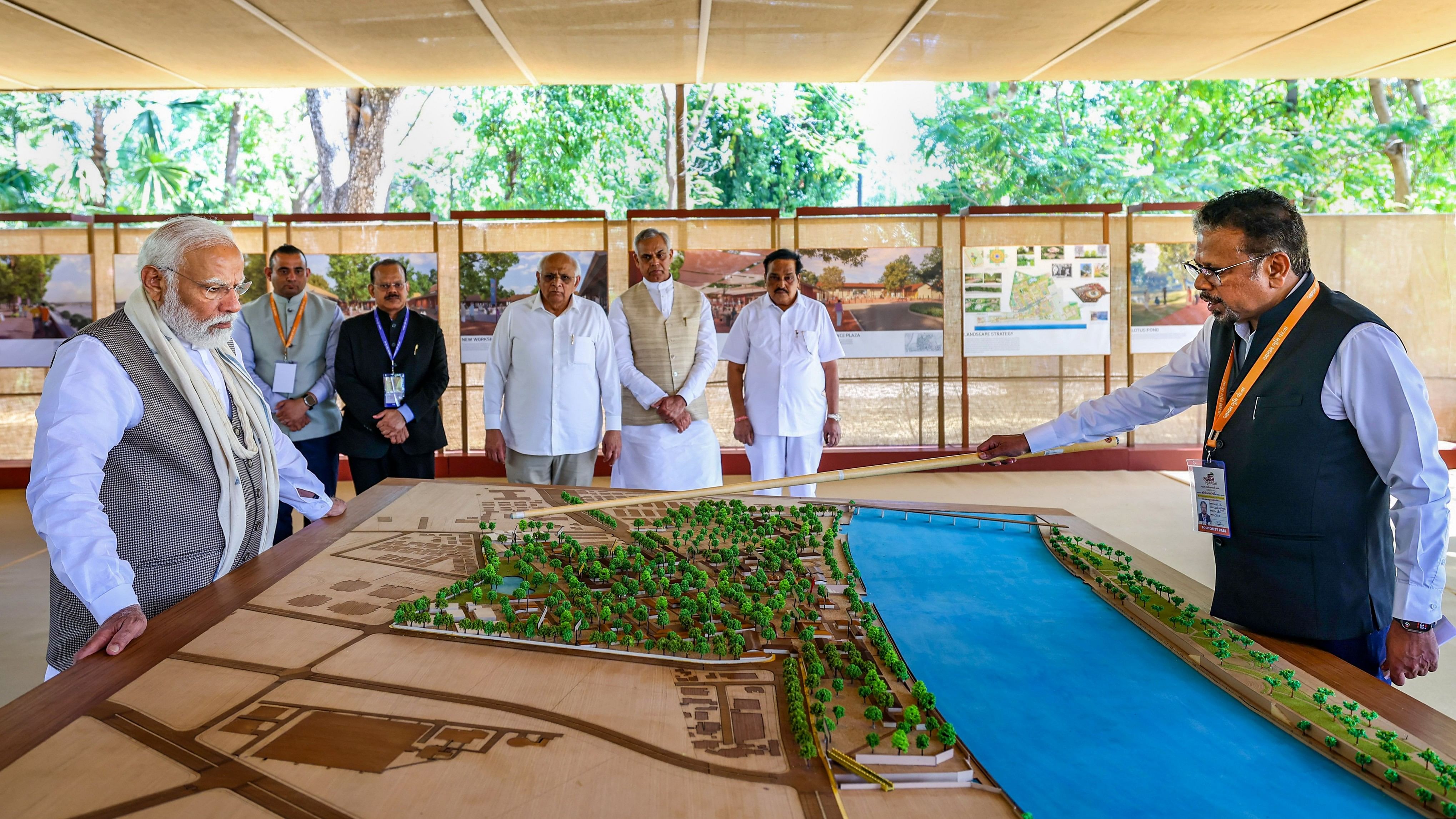 <div class="paragraphs"><p>Prime Minister Narendra Modi reviews the Sabarmati Ashram redevelopment plans in Ahmedabad, Tuesday, March 12, 2024. </p></div>