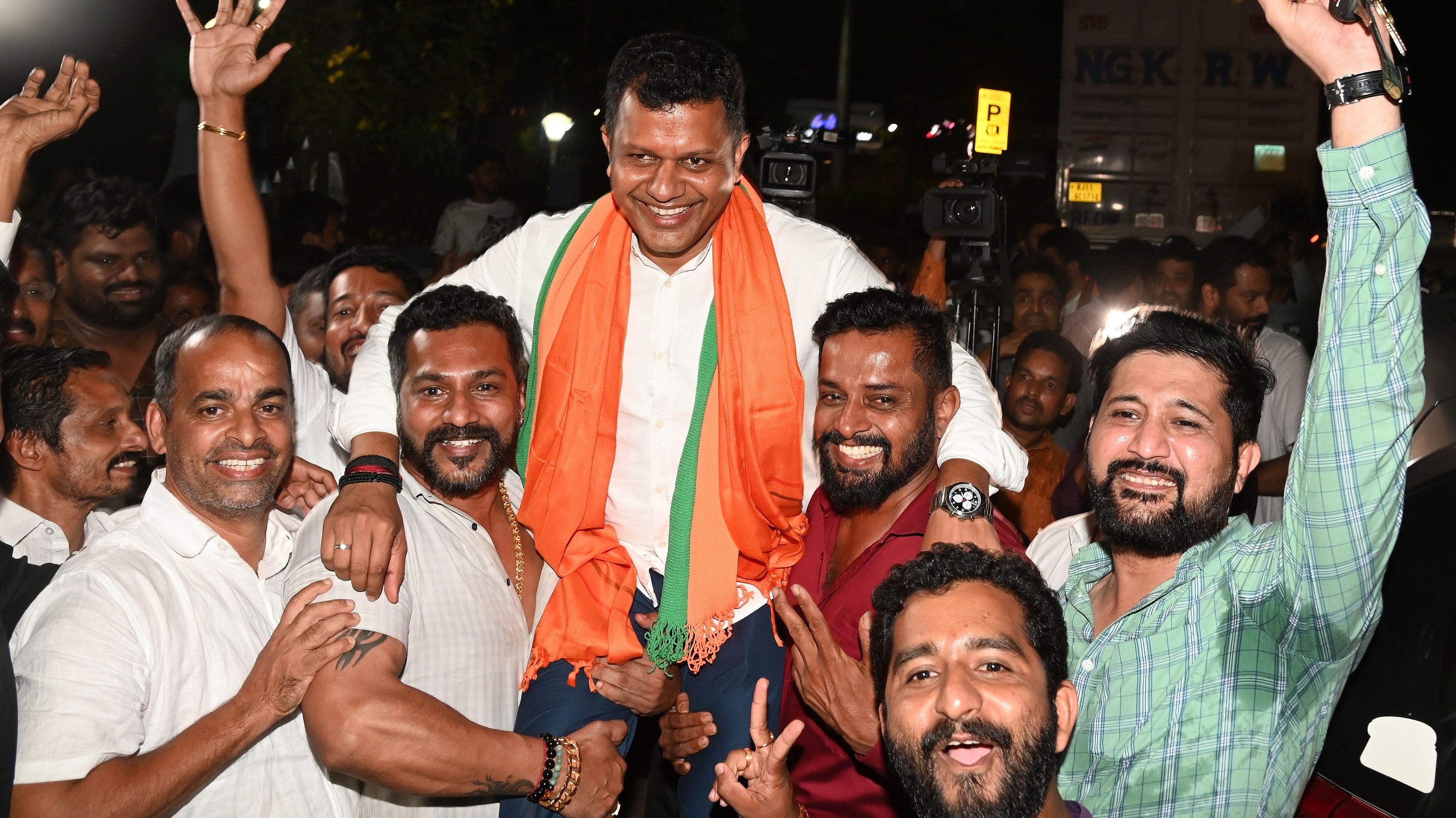 <div class="paragraphs"><p>Party workers rejoice after BJP decided to field Capt Brijesh Chowta from Dakshina Kannada constituency. </p></div>
